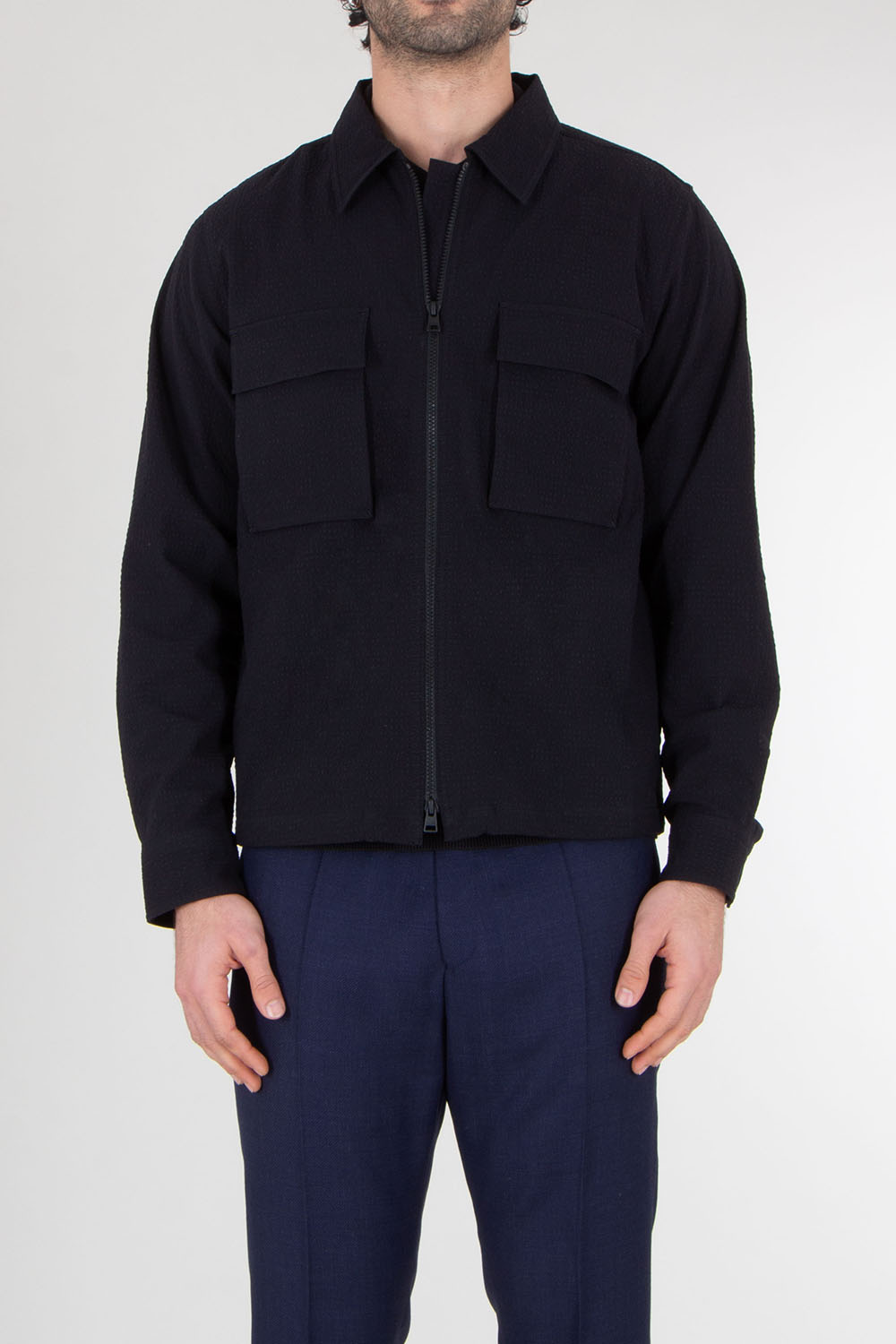 HUGO Regular Fit Cotton Seersucker Shirt Jacket