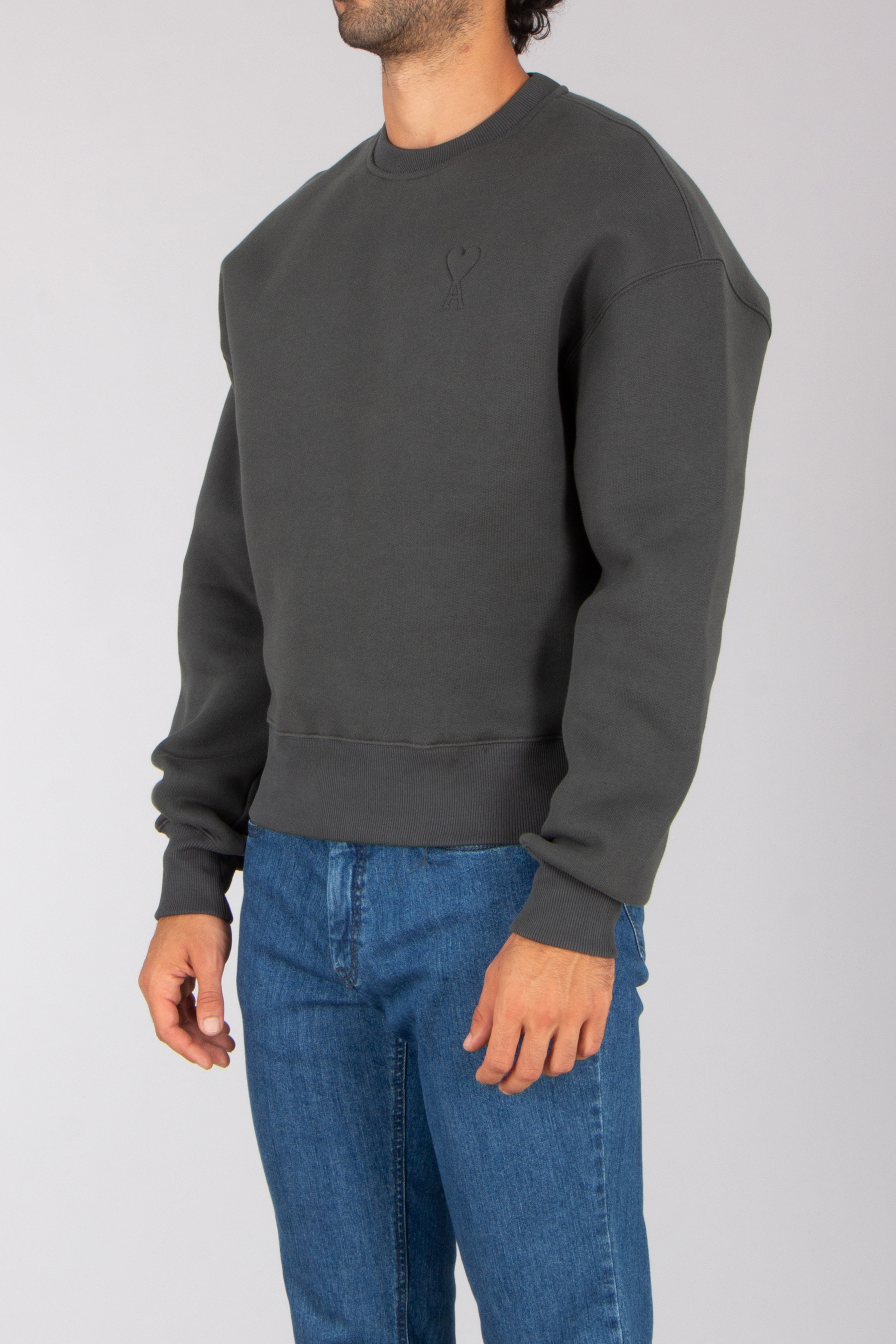 AMI PARIS Comfort Fit Ami De Coeur Brushed Cotton Blend Fleece Sweatshirt Langarm, Strickwaren, Pullover, Sweatshirt, Hosen