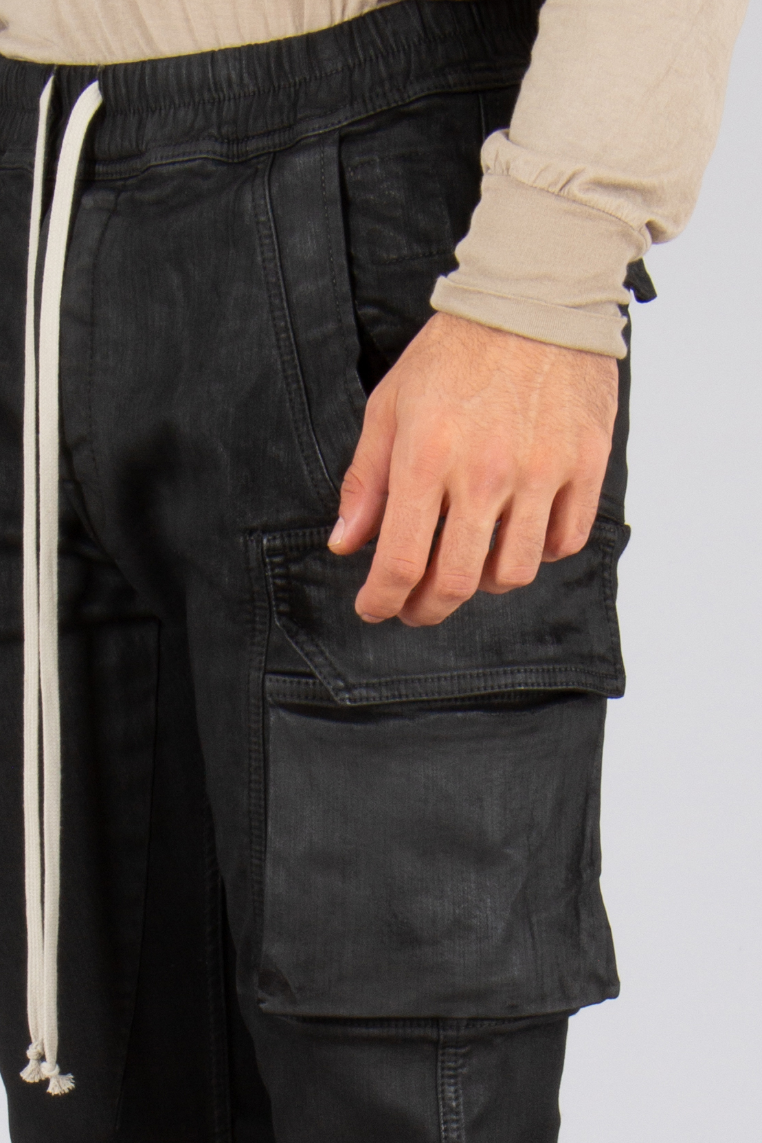 RICK OWENS DRKSHDW Mastodon Cut Wax Cotton Stretch Denim Pants Bekleidung, Hosen, Mantel, Jacke, Kurze Hose