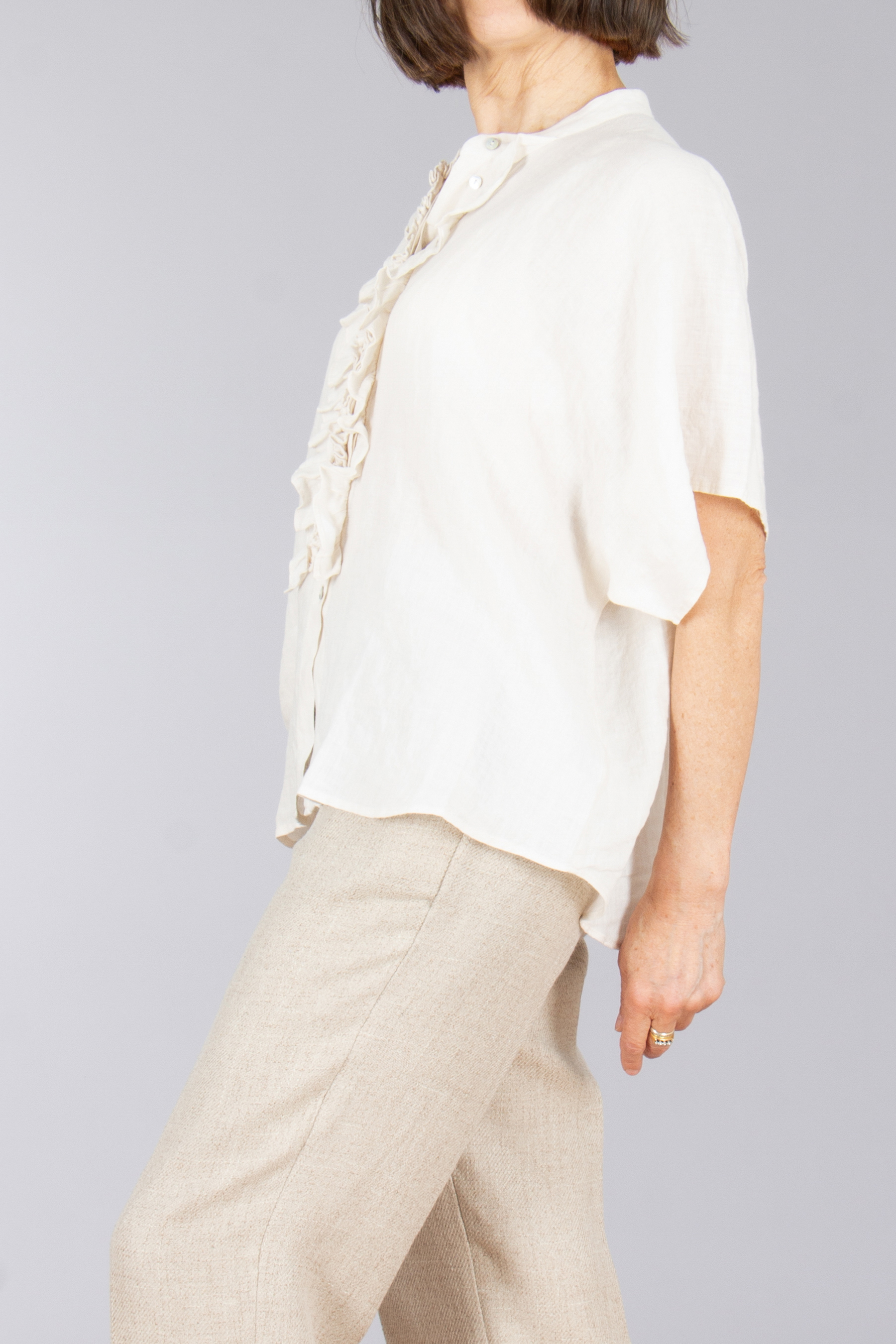 0039 ITALY Relaxed Fit Linen Short-Sleeve Blouse Daisy Bluse, Leinen, Erwachsener, Mann, Person