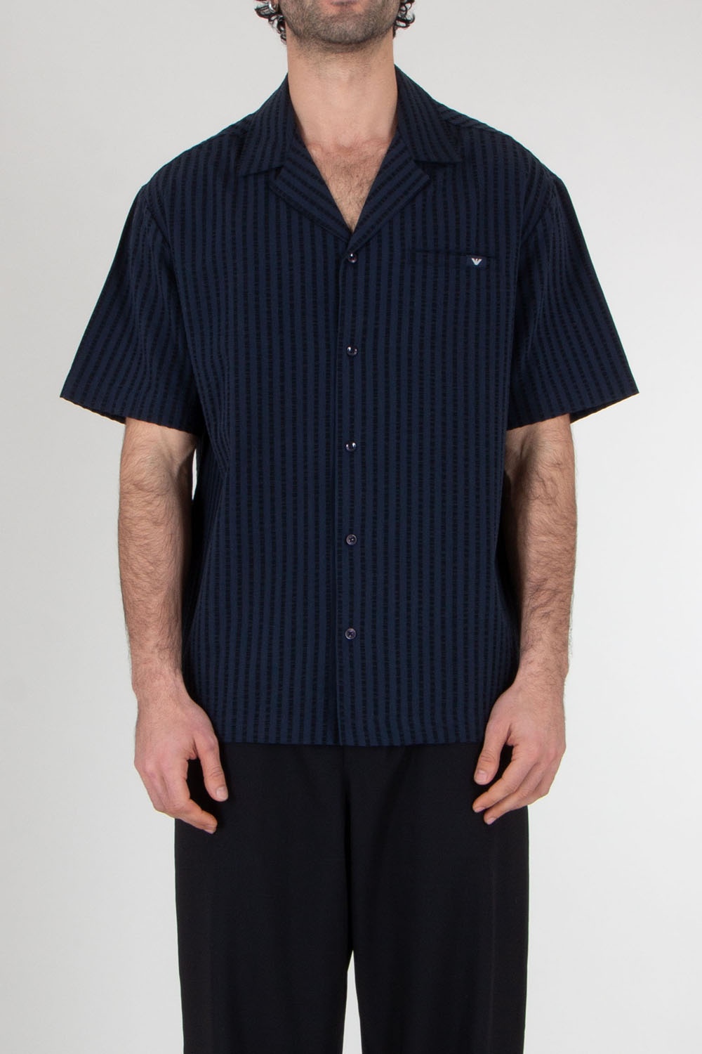 EMPORIO ARMANI Striped Seersucker Short Sleeve Shirt