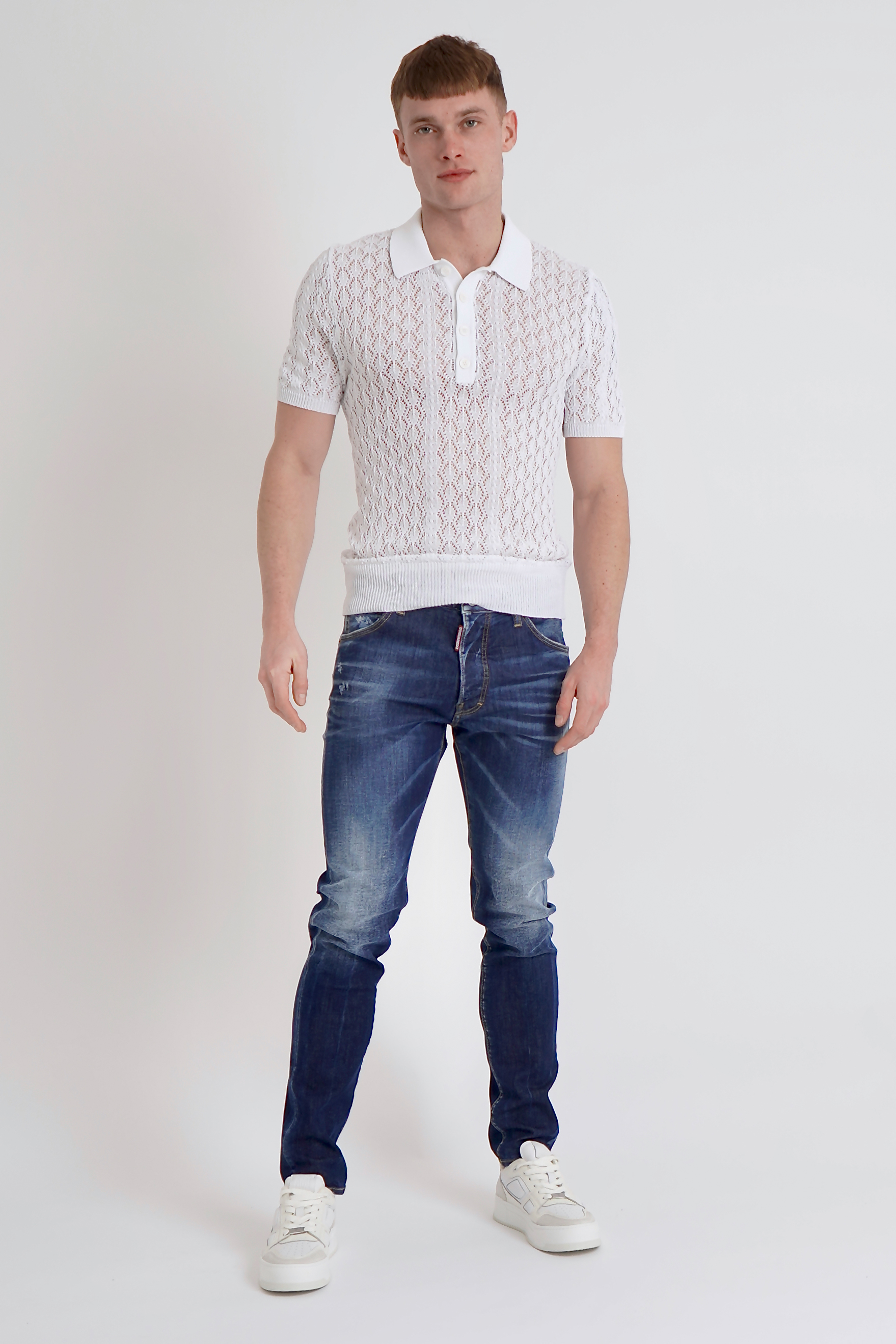 DSQUARED2 Knitted Openwork Cotton Polo Shirt