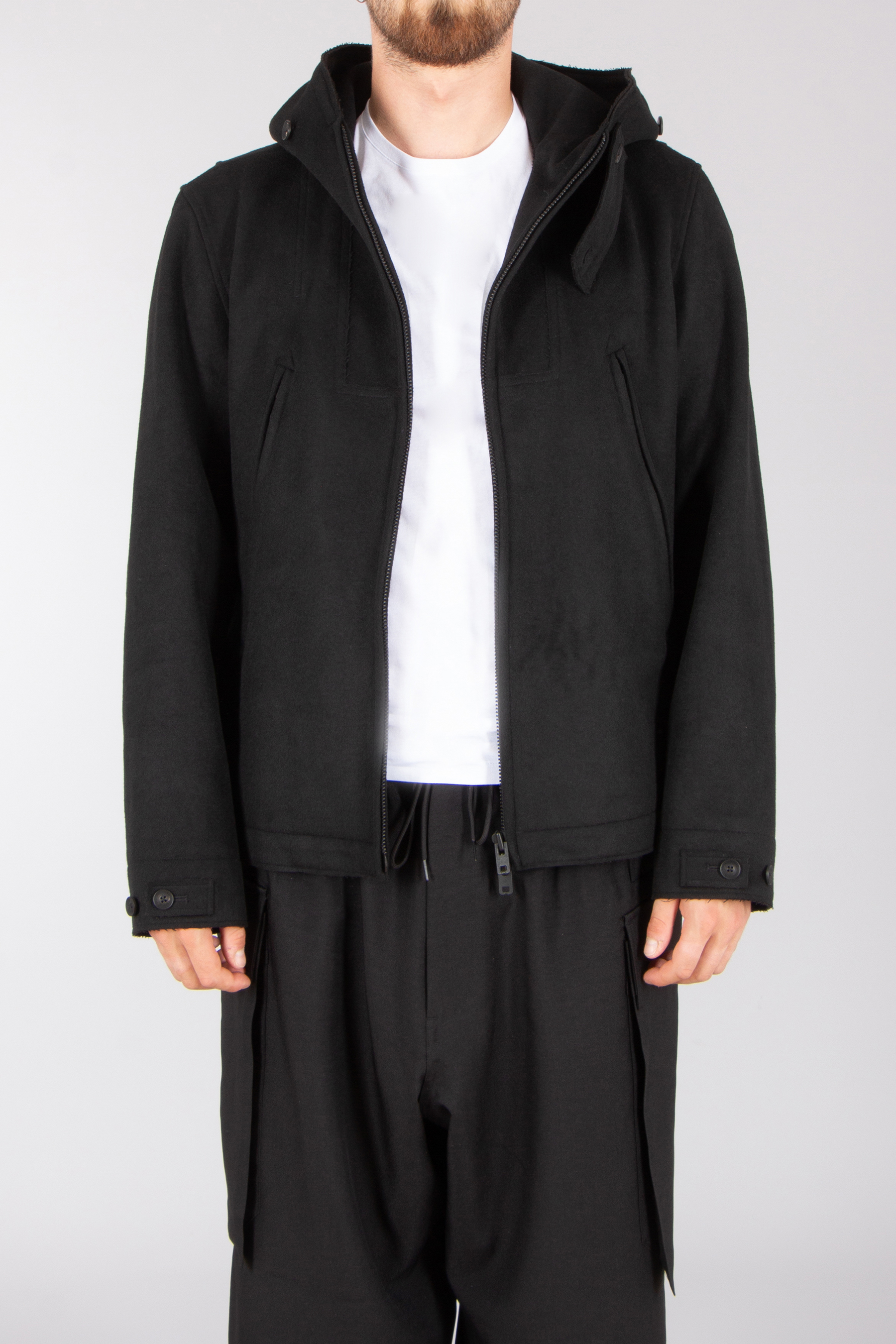 Y-3 Loose Fit Melton Wool Blend Jacket Mantel, Fleece, Pullover, Sweatshirt, Kapuzenpulli