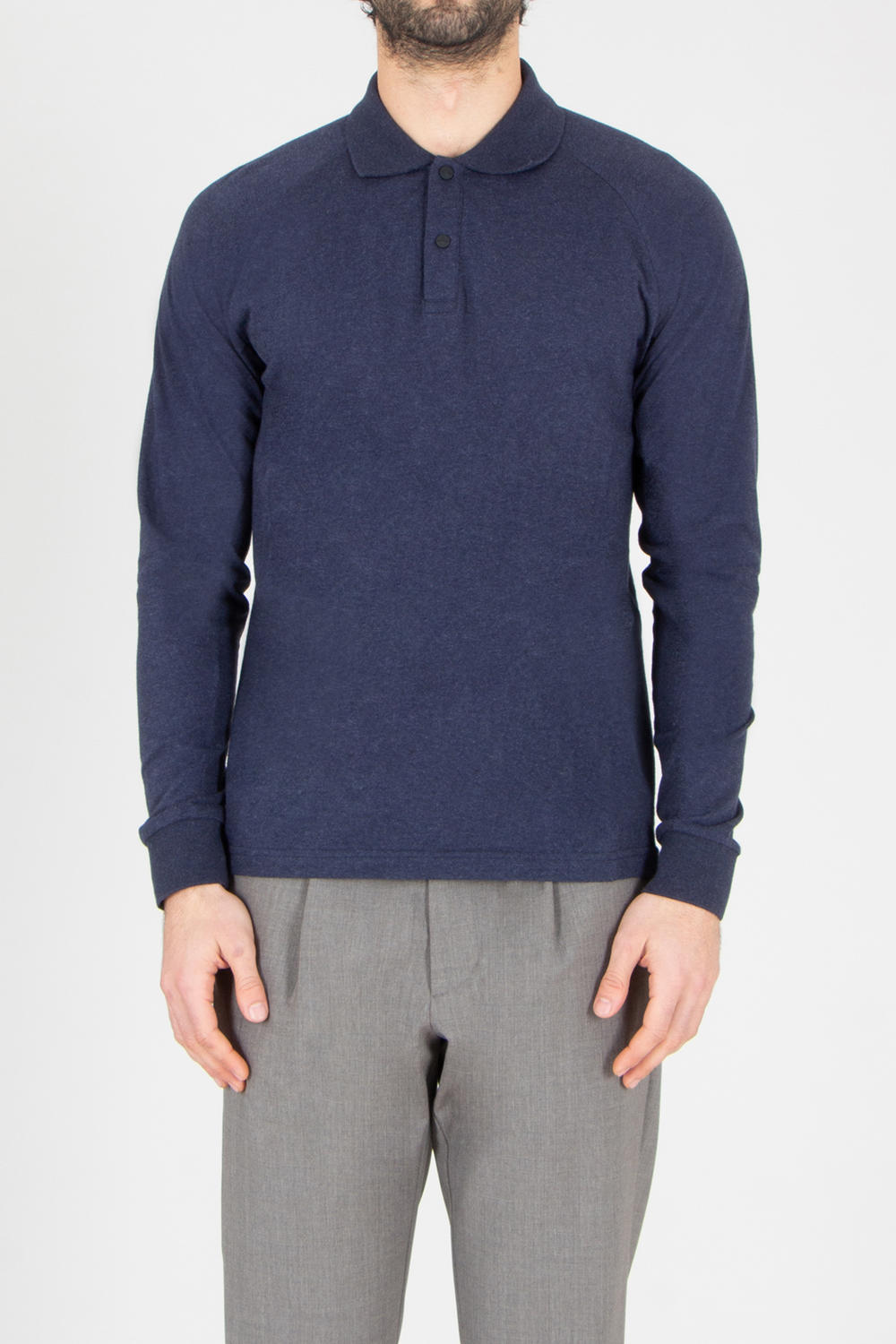 SEASE Regular Fit Cotton-Cashmere Jersey Long-Sleeve Polo Shirt