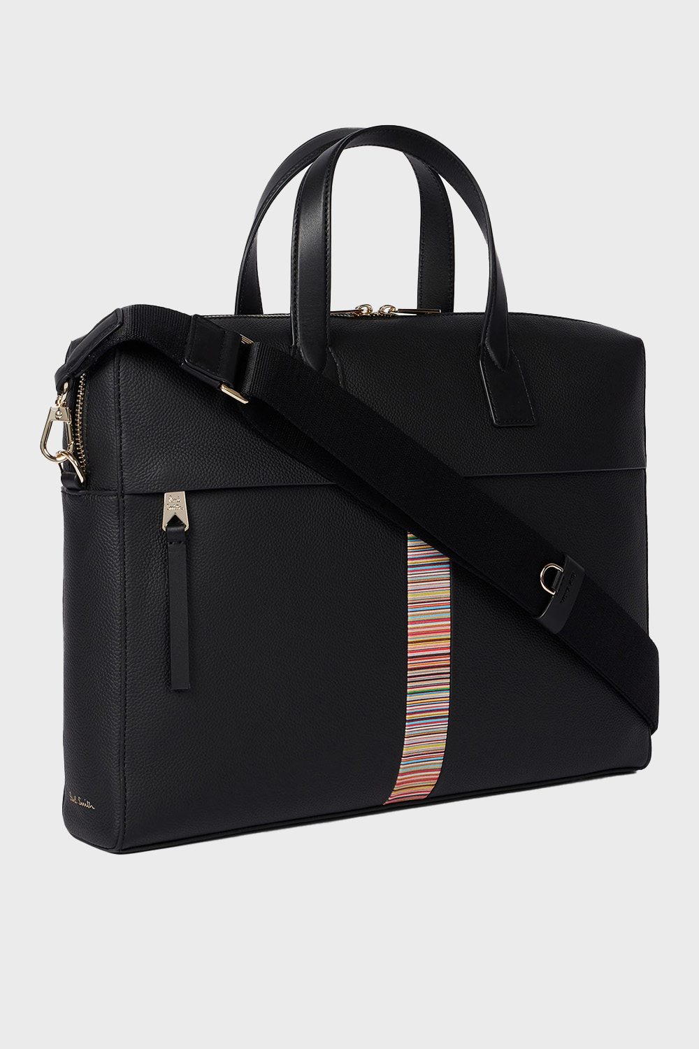 PAUL SMITH Leather 'Signature Stripe' Trim Double-Zip Folio Bag