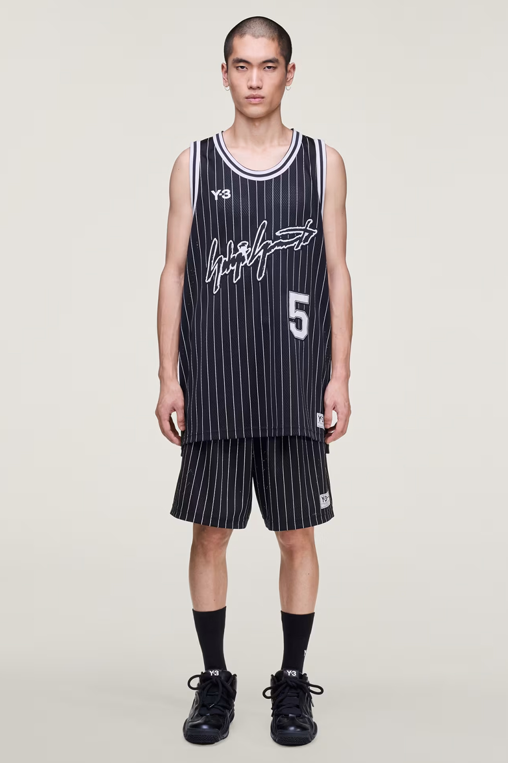 Y-3 Loose Fit Pinstripe Mesh Shorts