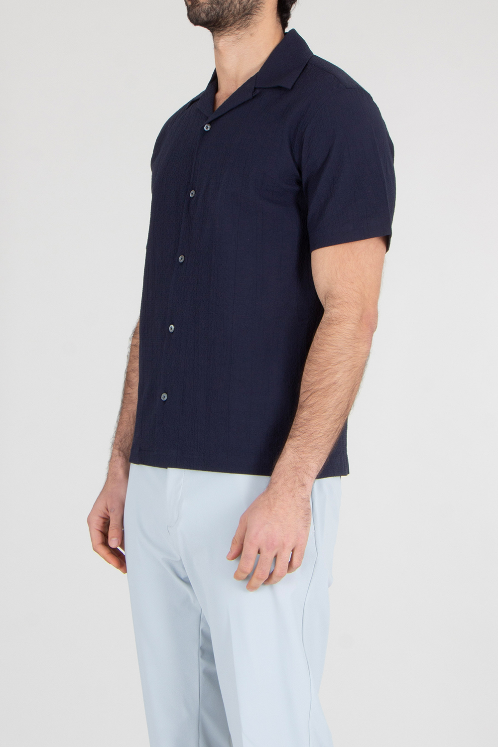VAN LAACK Boxy Fit Cotton Stretch Seersucker Short-Sleeve Shirt Ridu