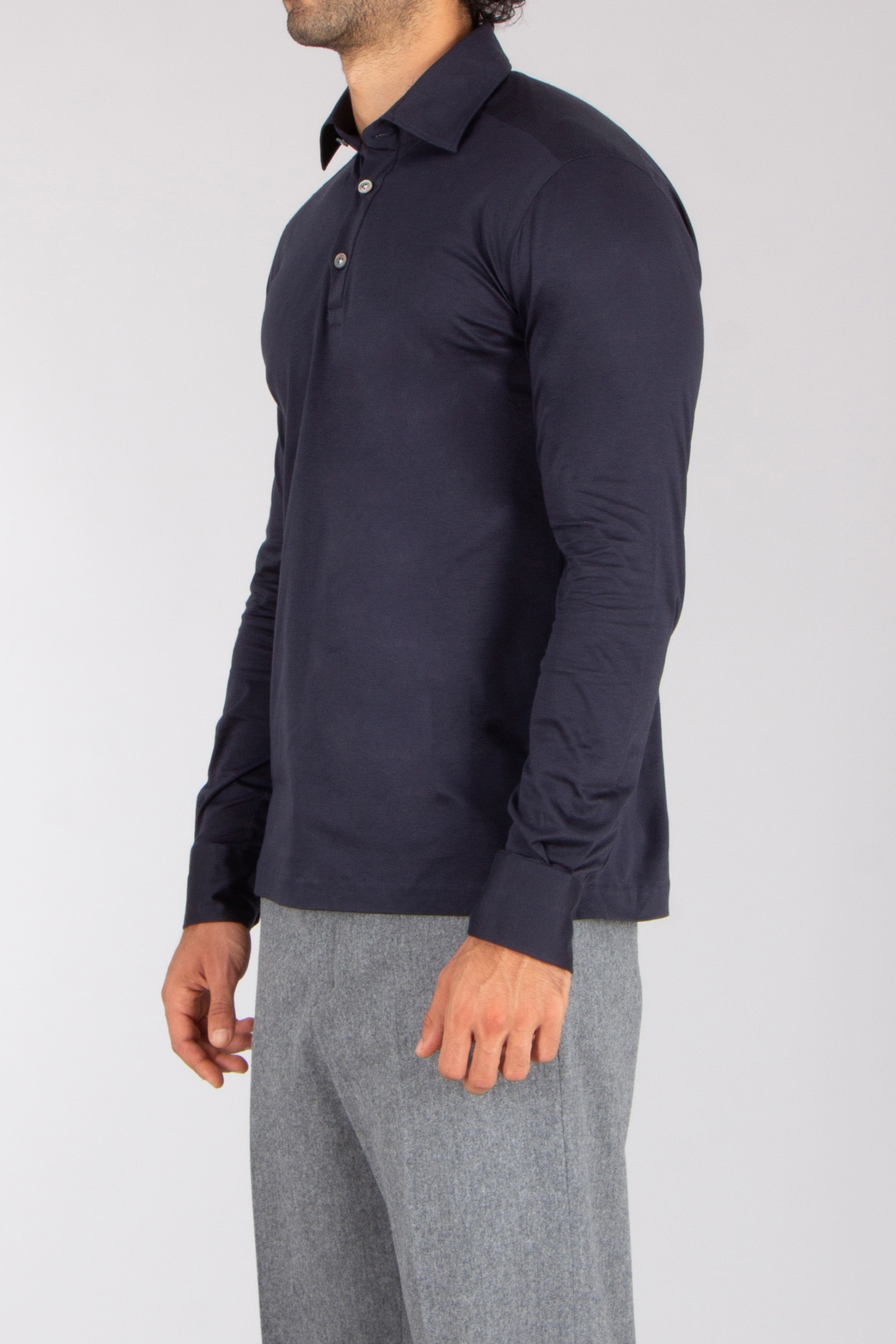 KITON Regular Fit Cotton Jersey Long-Sleeve Polo Shirt Langarm, Hemd, Ärmel, Hosen, Person