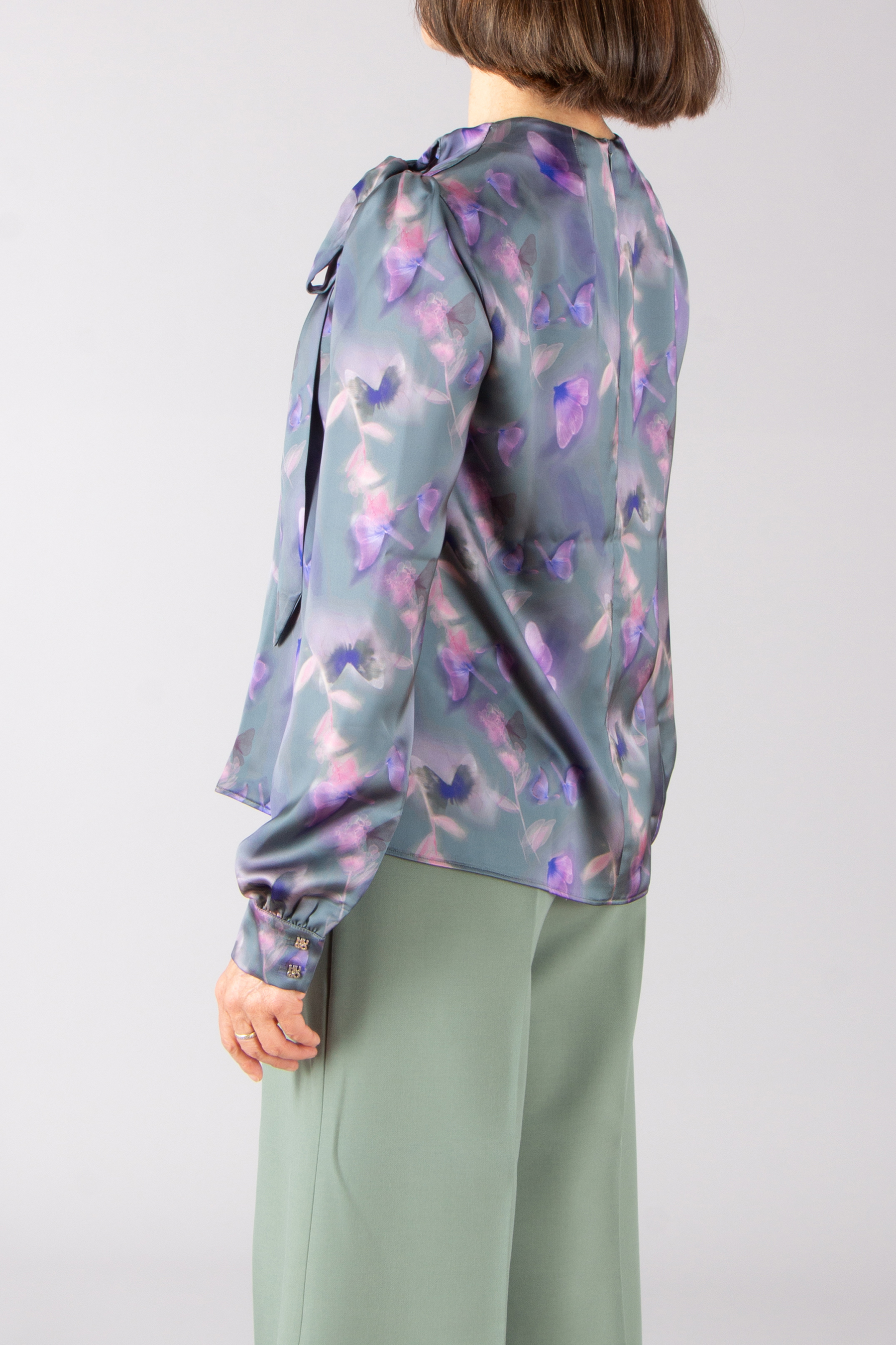 HUGO Relaxed Fit Butterly Print Satin Top Calenta HUGO Relaxed Fit Butterly Print Satin Top Calenta