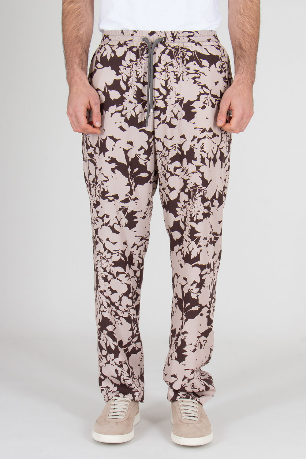 AGNONA Relaxed Fit Floral Pattern Lyocell Drawstring Pants