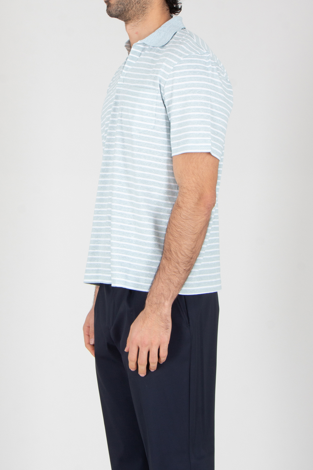 SEASE Regular Fit Striped Linen-Cotton Jersey Polo Shirt