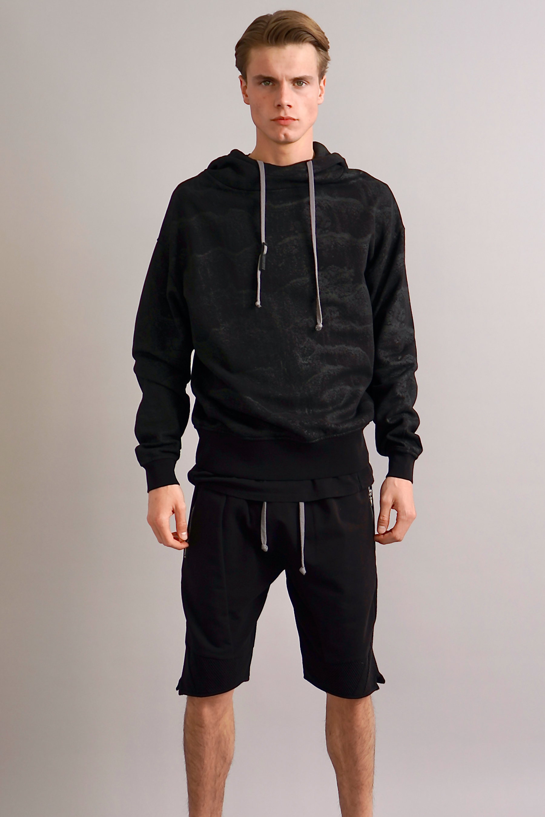 RE:VOLVER ATELIER Black Sand Print Cotton Hoodie RE:VOLVER ATELIER Black Sand Print Cotton Hoodie