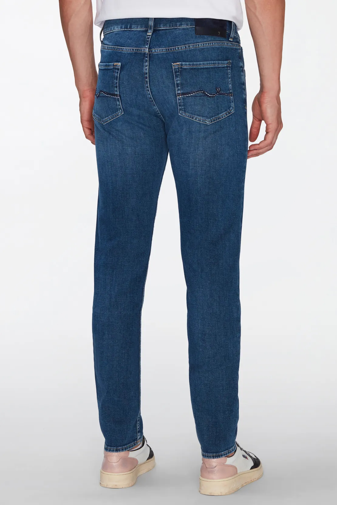 7 FOR ALL MANKIND Tapered Stretch Tek Denim Jeans Slimmy Left Hand Boracay