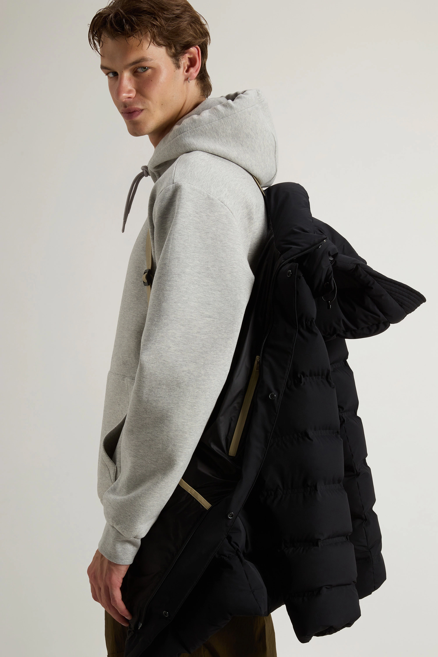 WOOLRICH Regular Fit Matt Stretch Nylon Long Puffer Jacket Mantel, Pullover, Sweatshirt, Kapuzenpulli, Jacke