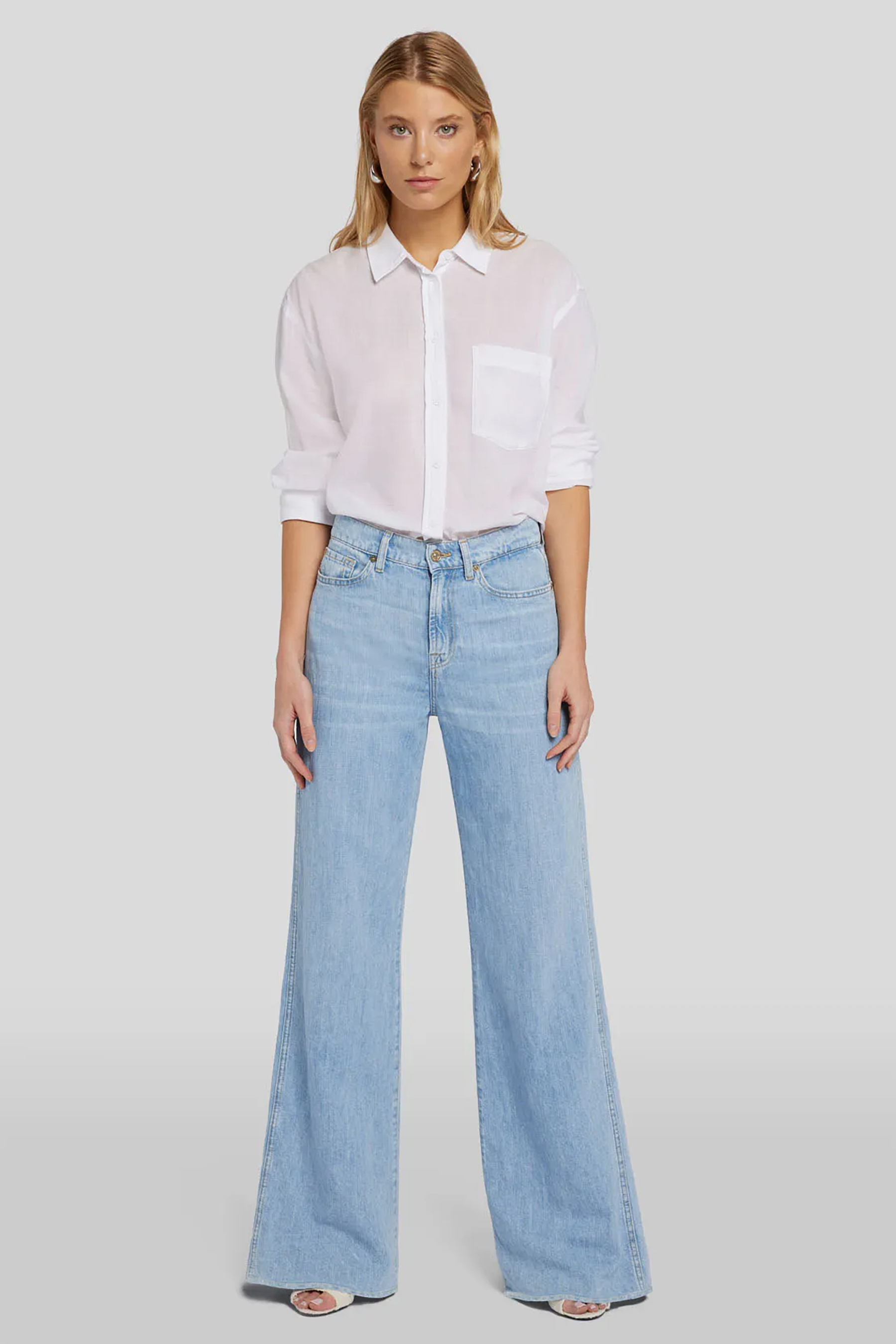 7 FOR ALL MANKIND Flared Cotton Linen Denim Jeans Lotta Linen Capri 7 FOR ALL MANKIND Flared Cotton Linen Denim Jeans Lotta Linen Capri