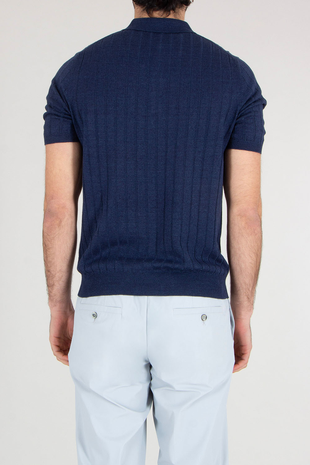 BOGLIOLI Regular Fit Stripe Structure Linen-Cotton Blend Knit Polo