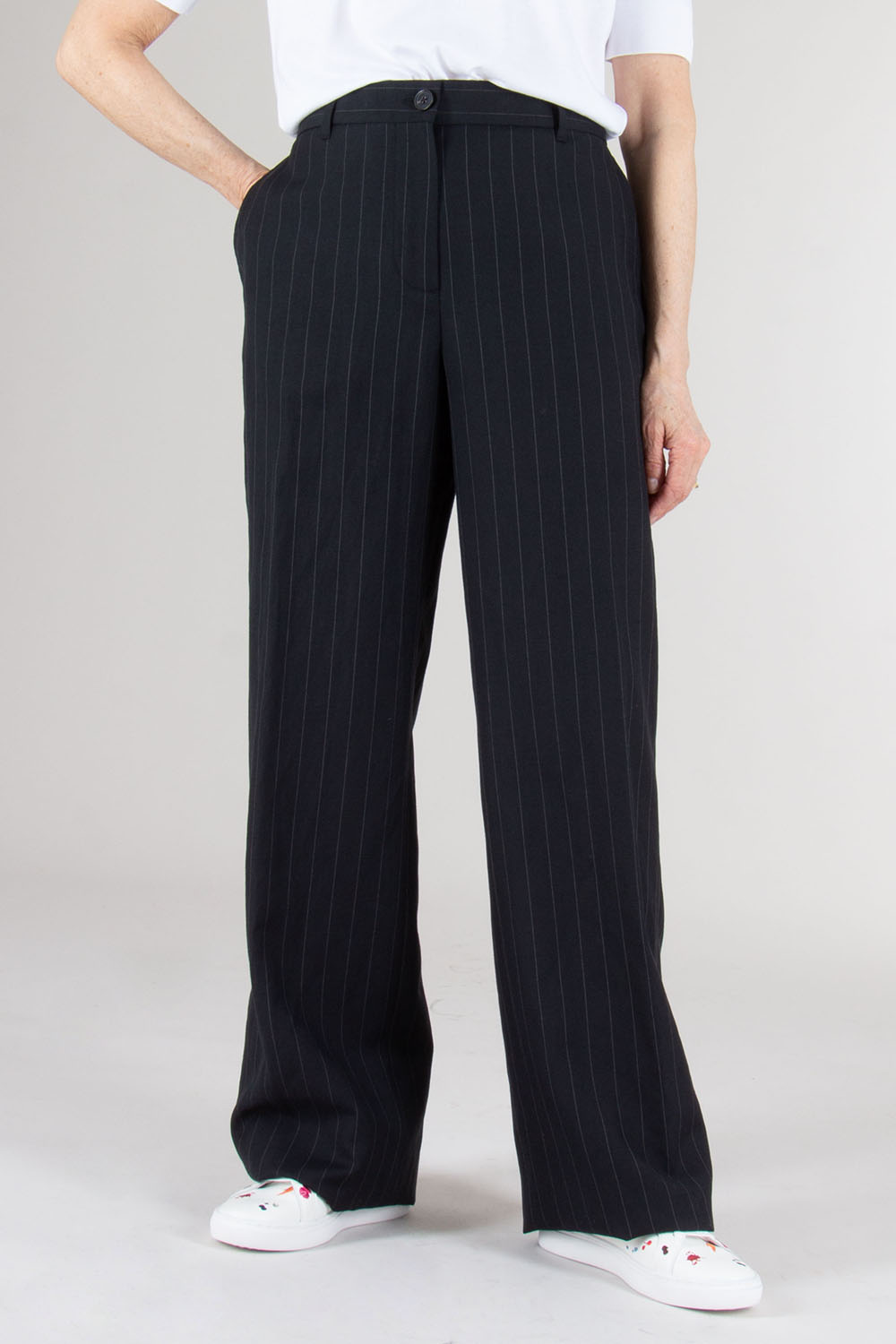 PAUL SMITH Regular Fit Wide Leg Striped Wool Linen Trousers 