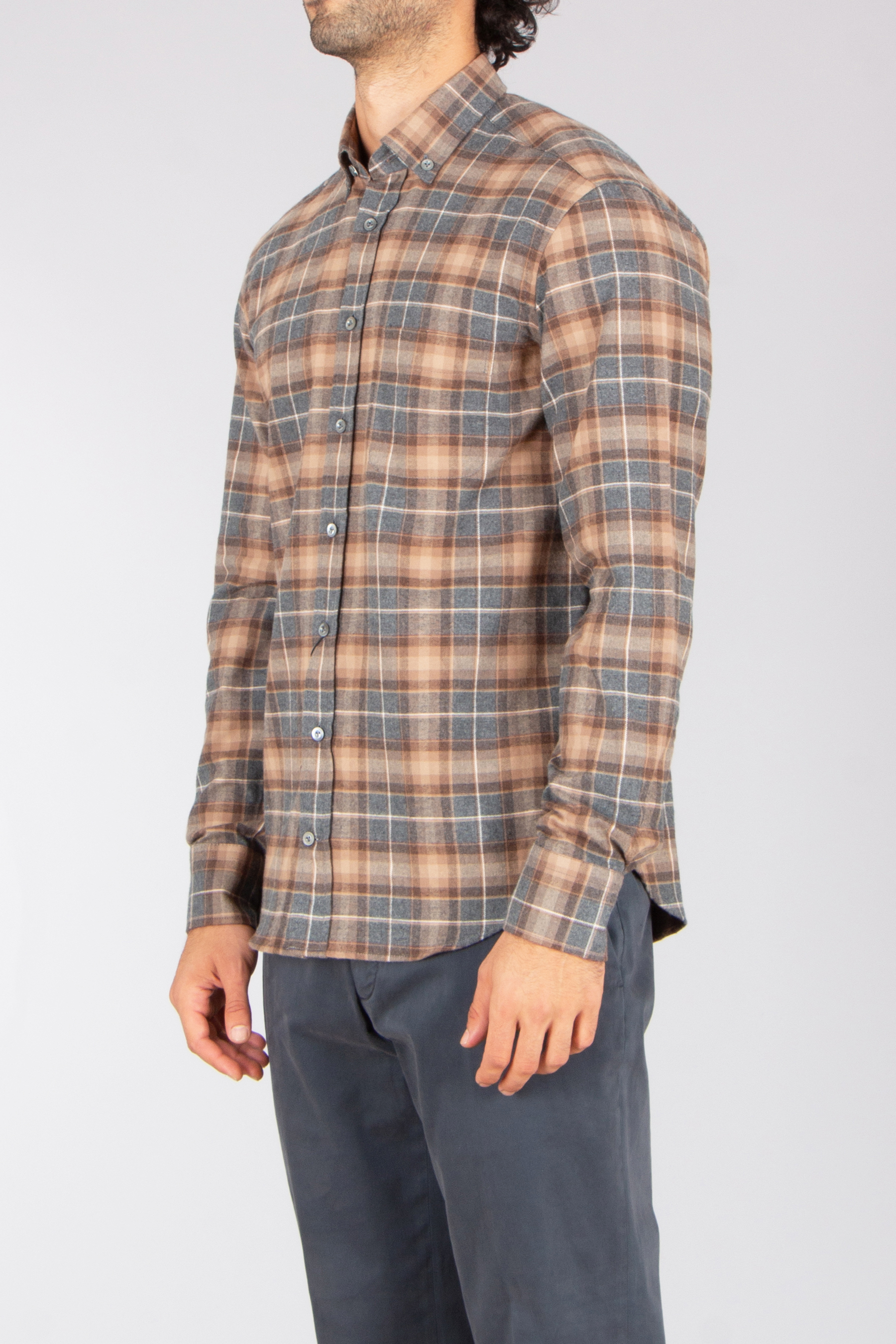 VAN LAACK Tailor Fit Checked Cotton Flannel Button-Down Shirt Roy Bekleidung, Hemd, Kleid, Hemd, Langarm, Ärmel