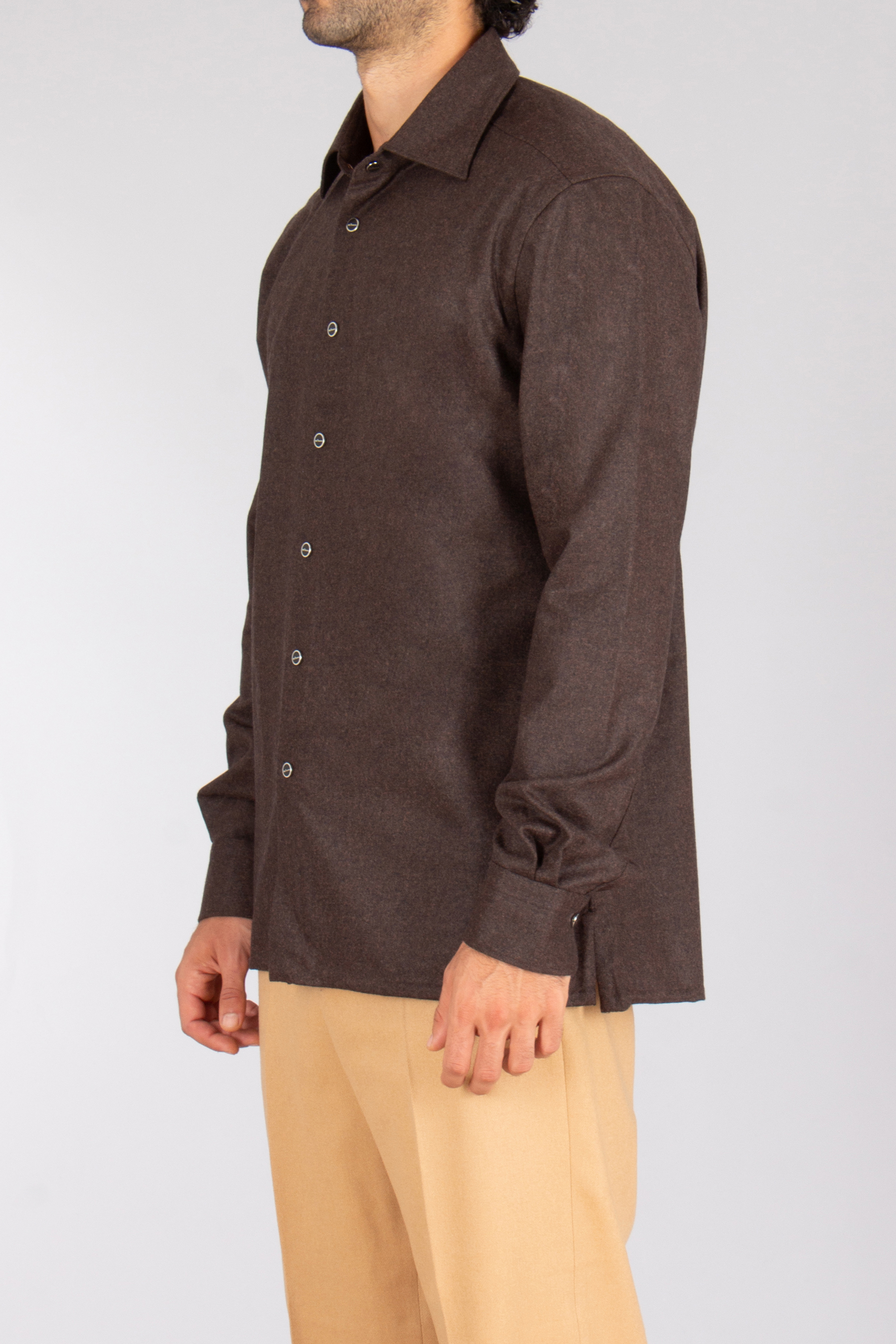 KITON Regular Fit Wool Blend Stretch Flannel Shirt Nerano Bekleidung, Mantel, Hemd, Langarm, Ärmel