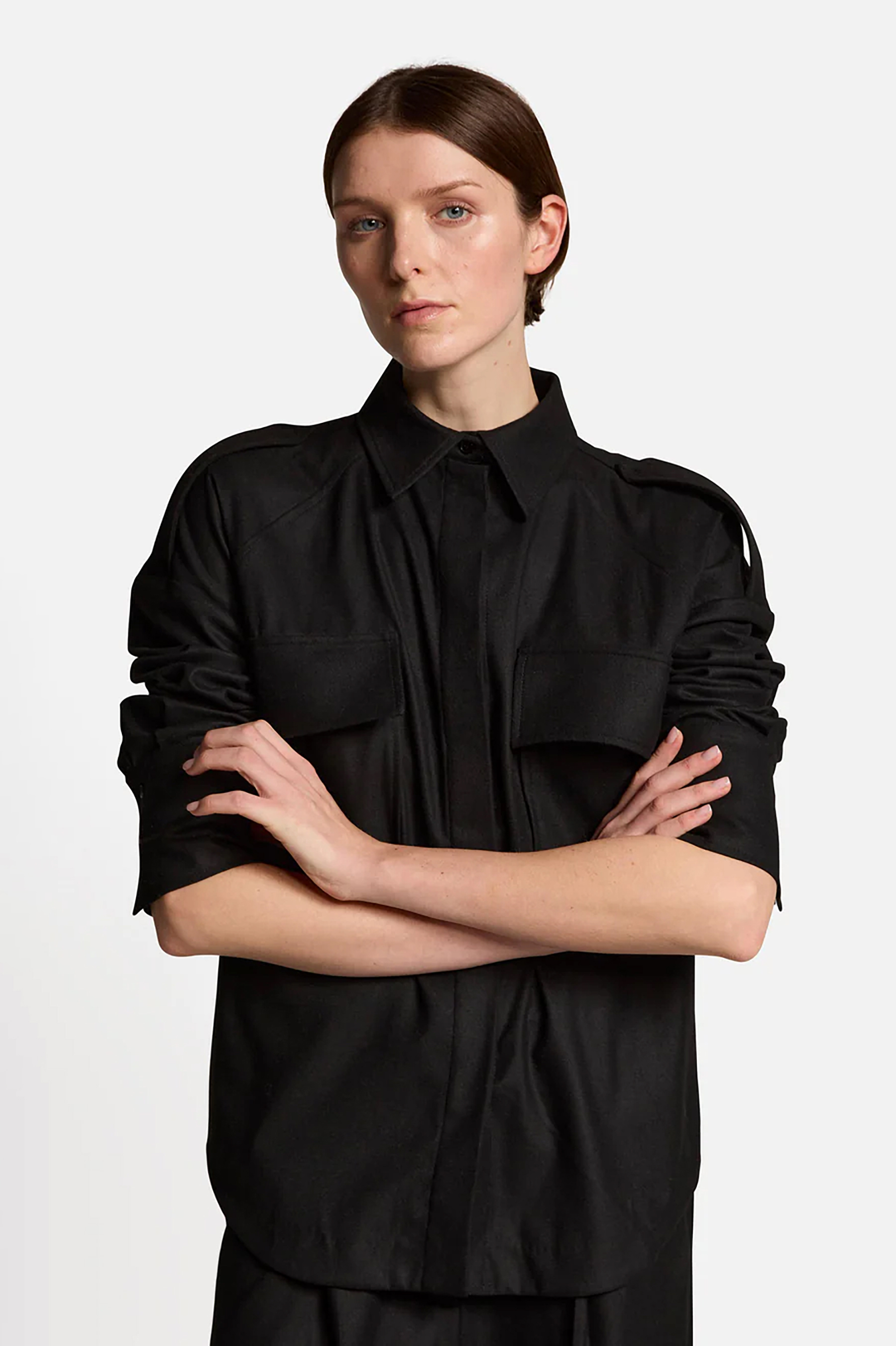 IHEART Oversized Fit Stretch Flannel Overshirt Nadjana Bluse, Langarm, Ärmel, Person, Hemd