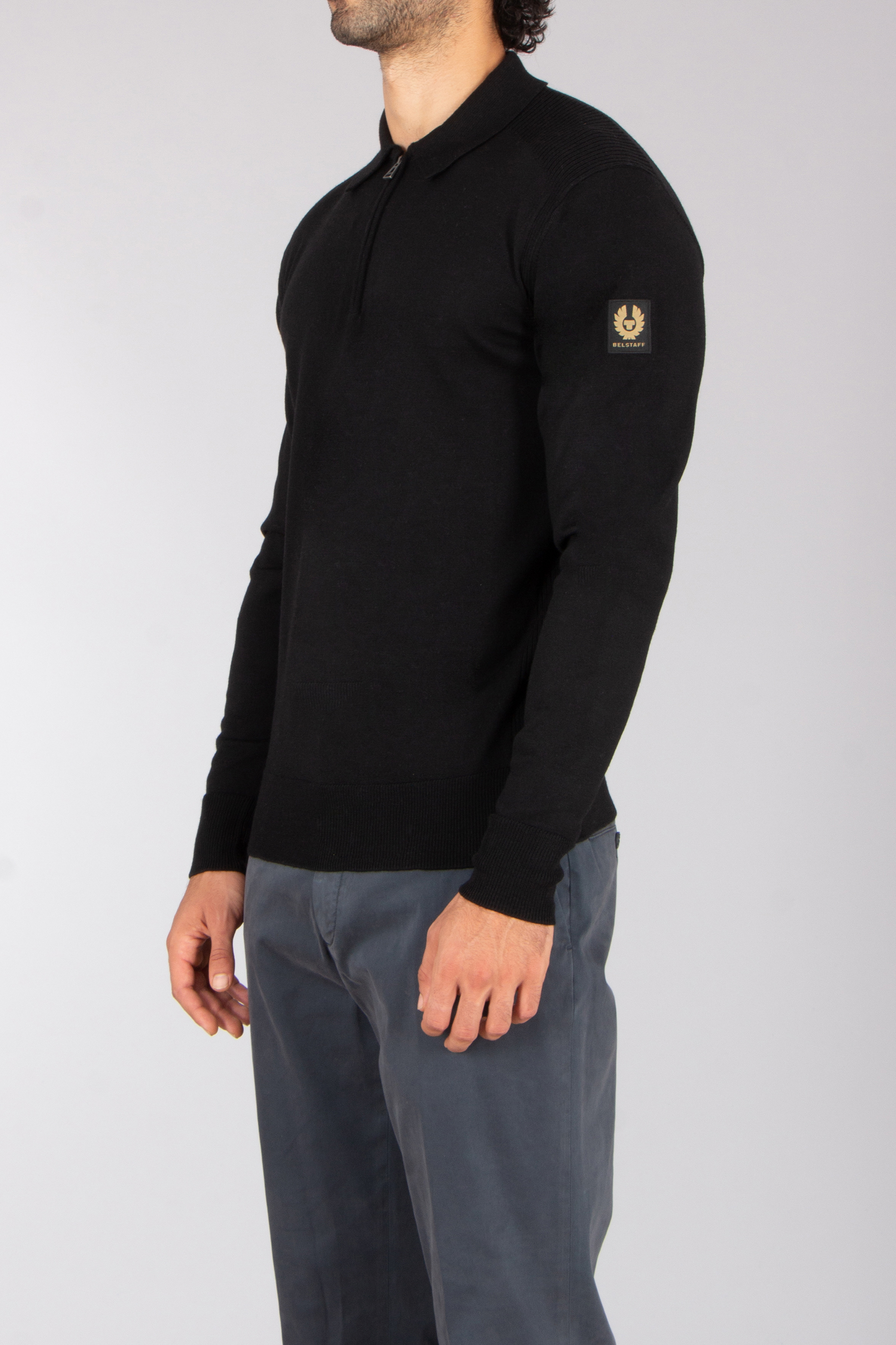 BELSTAFF Regular Fit Extrafine Wool Knit Polo Kyle Langarm, Ärmel, Vlies, Hosen, Pullover