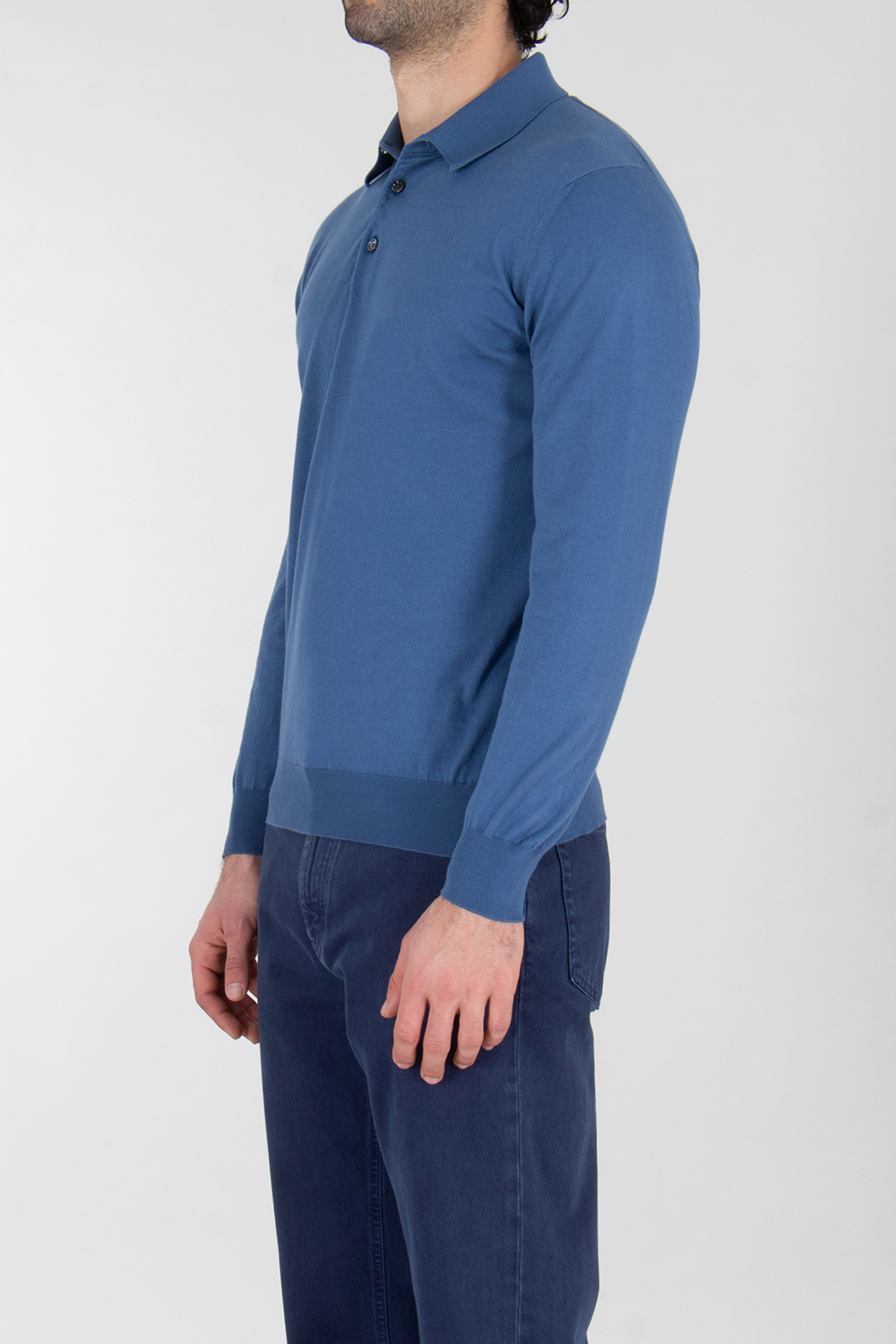 KITON Regular Fit Long Sleeve Knitted Cotton Polo Shirt