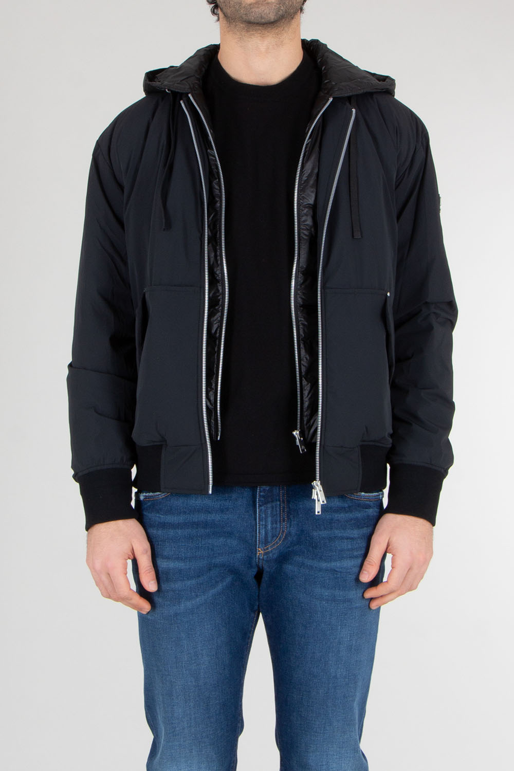 MOOSE KNUCKLES Relaxed Fit 2-in-1 Nylon Stretch Down Brixton Bomber Jacke