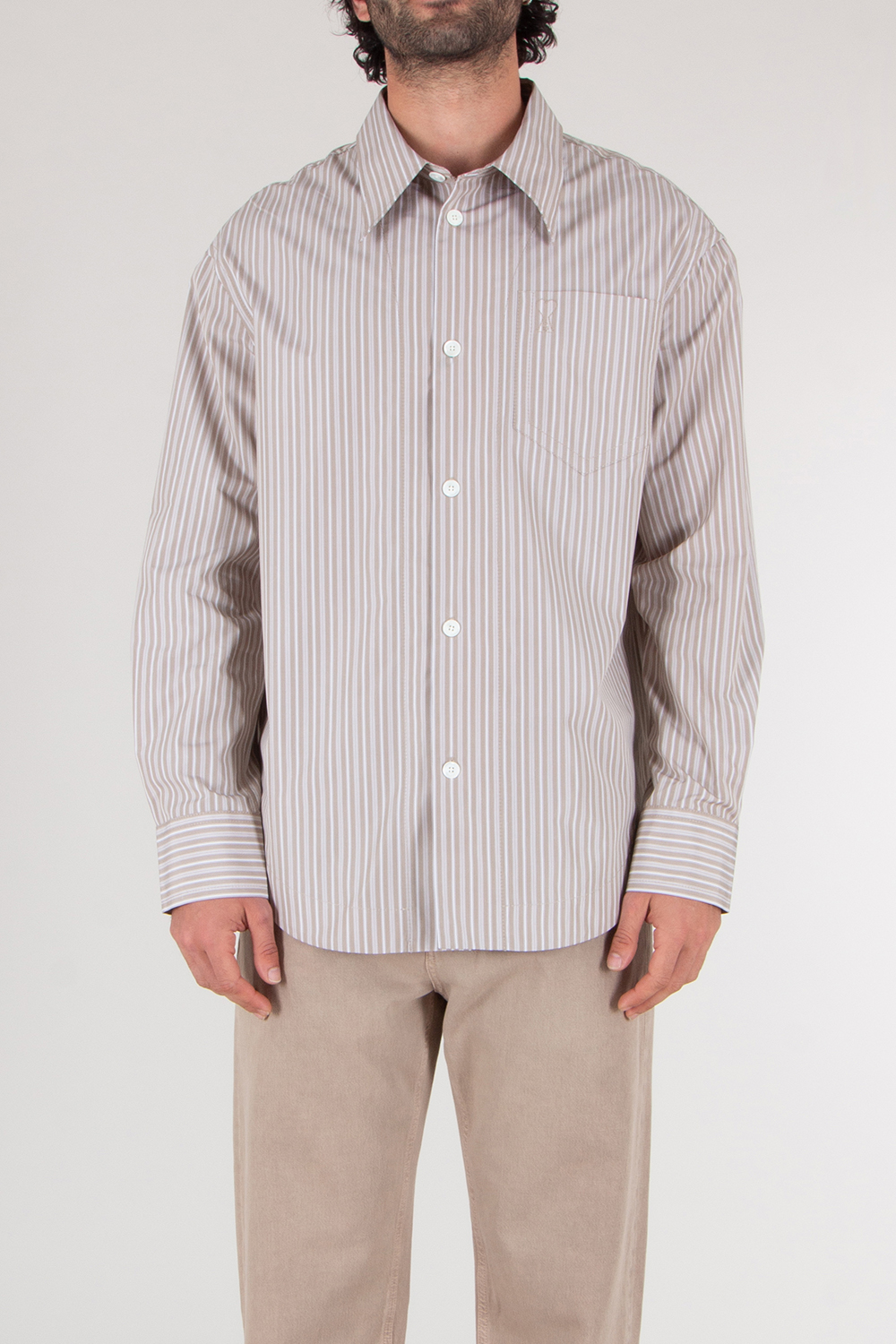 AMI PARIS Loose Fit Ami De Coeur Striped Cotton Poplin Shirt