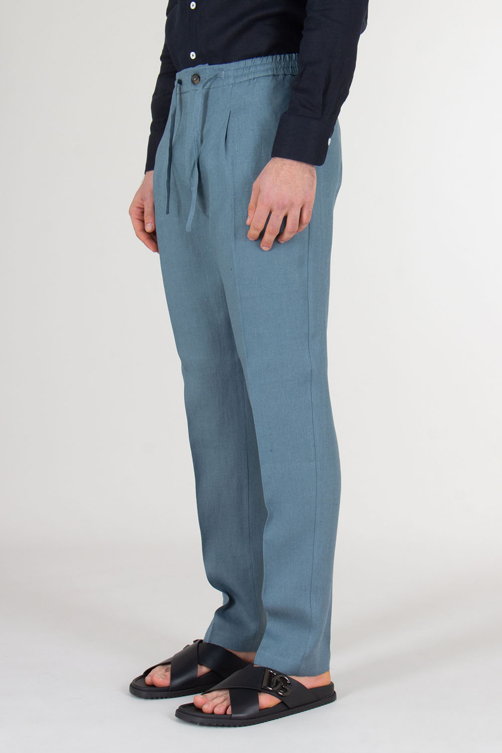 AURÉLIEN Slim Fit Linen Drawstring Trousers Seaside