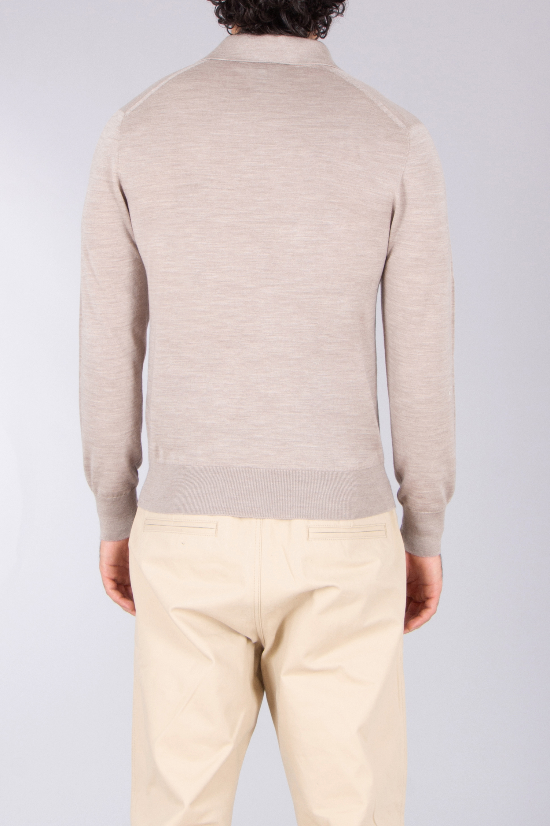 SEASE Regular Fit Ultra Fine Virgin Wool Knit Polo Lasca Langarm, Leinen, Erwachsener, Mann, Person