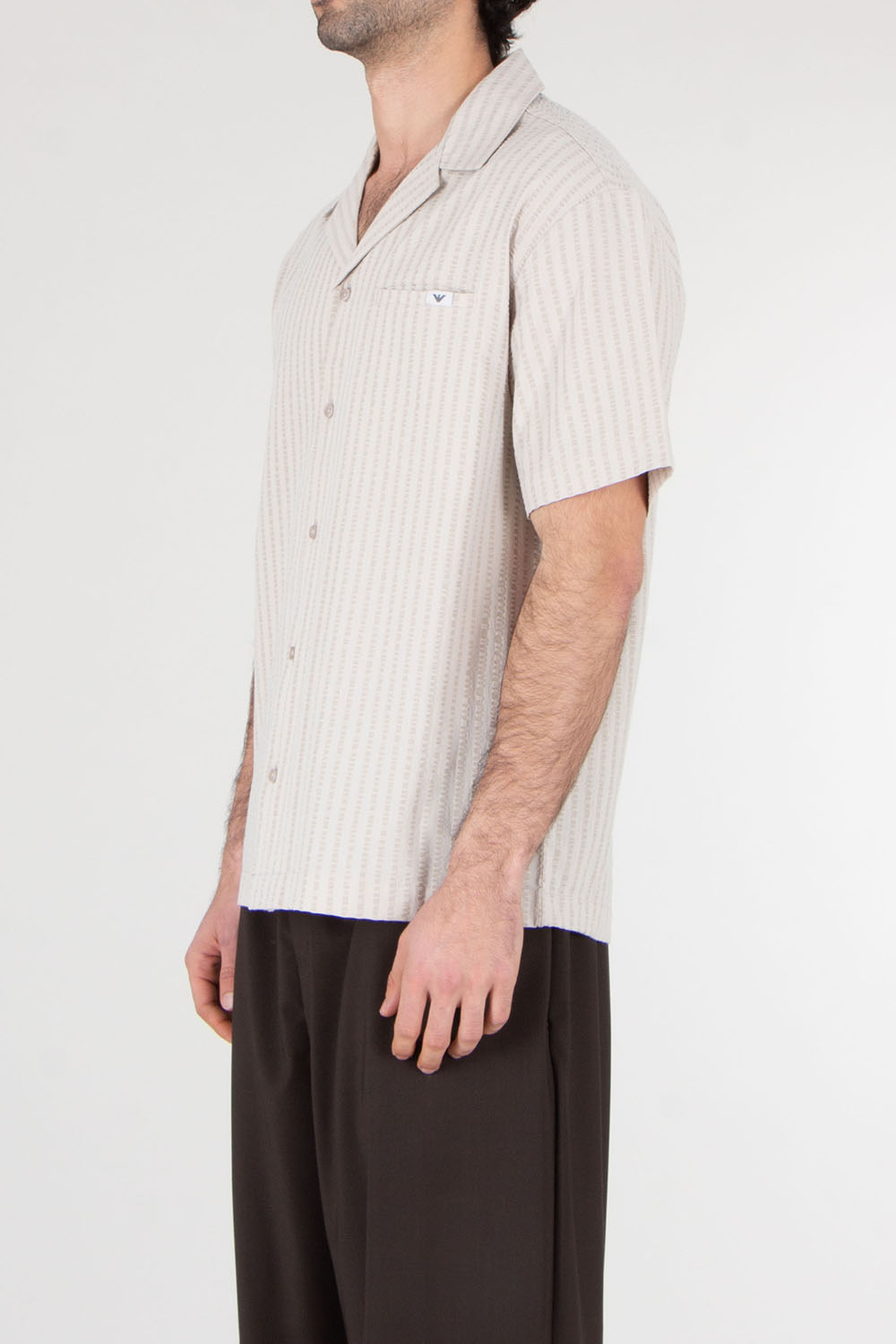 EMPORIO ARMANI Striped Seersucker Short Sleeve Shirt