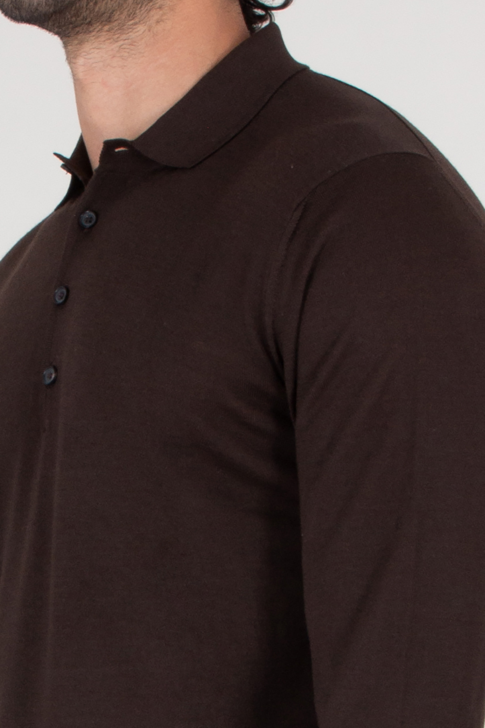 AIDA BARNI Regular Fit Knitted Wool Long Sleeve Polo Shirt