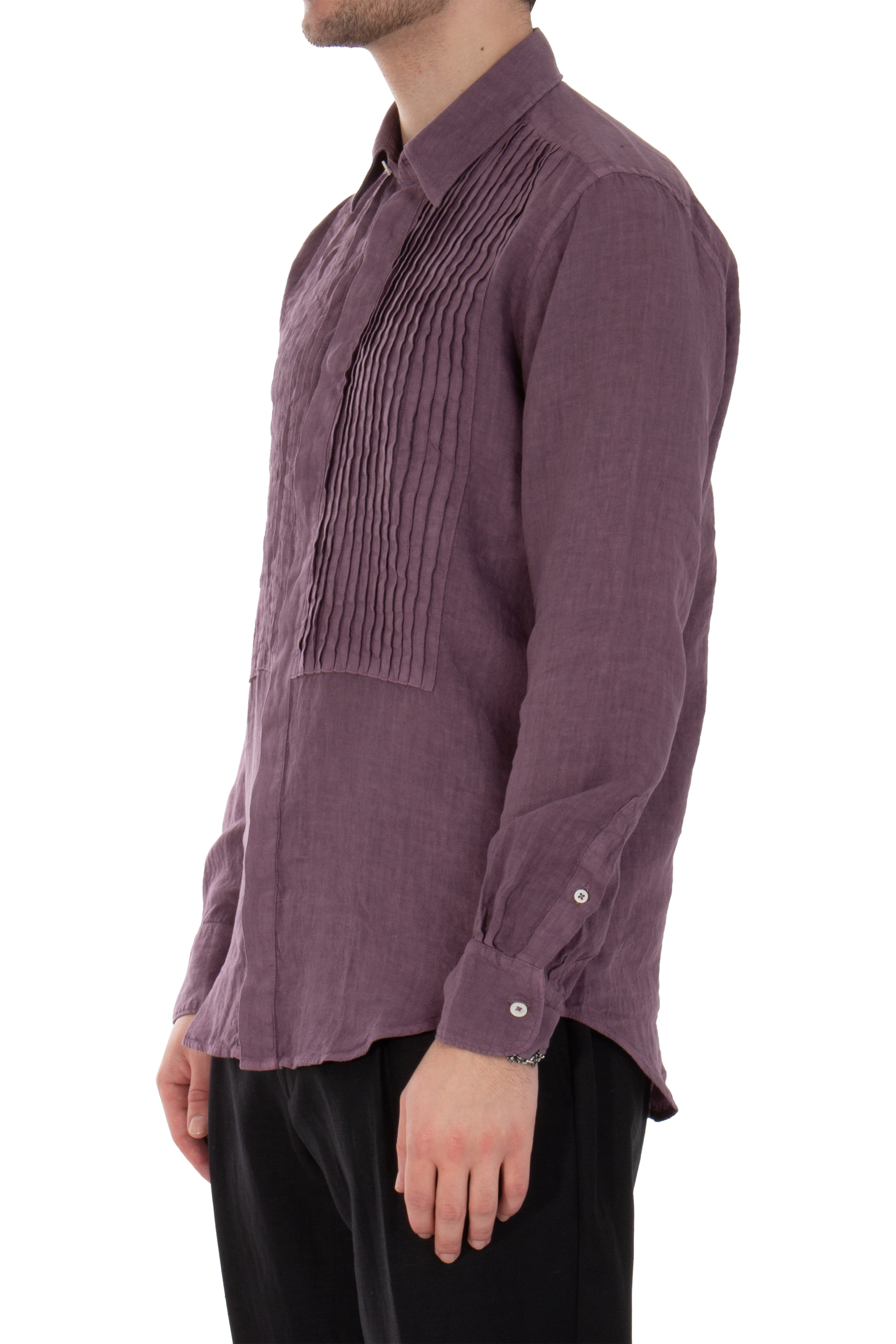 CANALI Pleated Bib Regular Fit Linen Shirt CANALI Pleated Bib Regular Fit Linen Shirt
