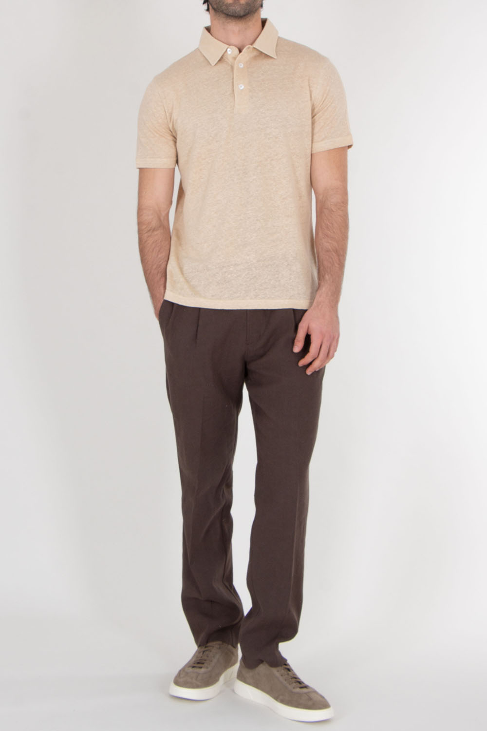 AURÉLIEN Slim Fit Linen Polo Shirt