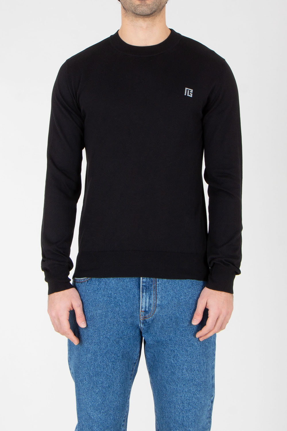 BALMAIN Regular Fit Embroidered Silk-Cotton Blend Crew Neck Sweater