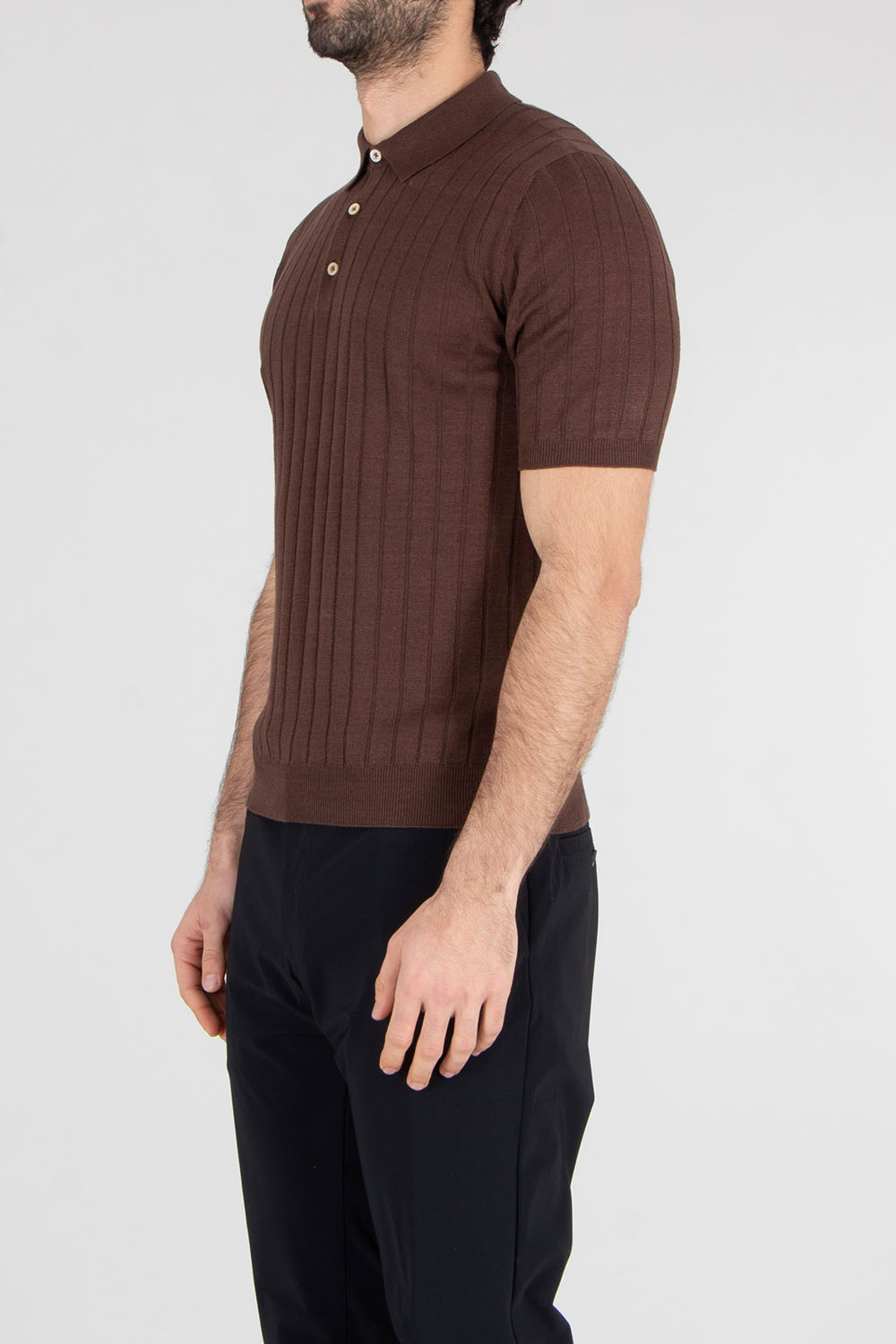 BOGLIOLI Regular Fit Stripe Structure Linen-Cotton Blend Knit Polo