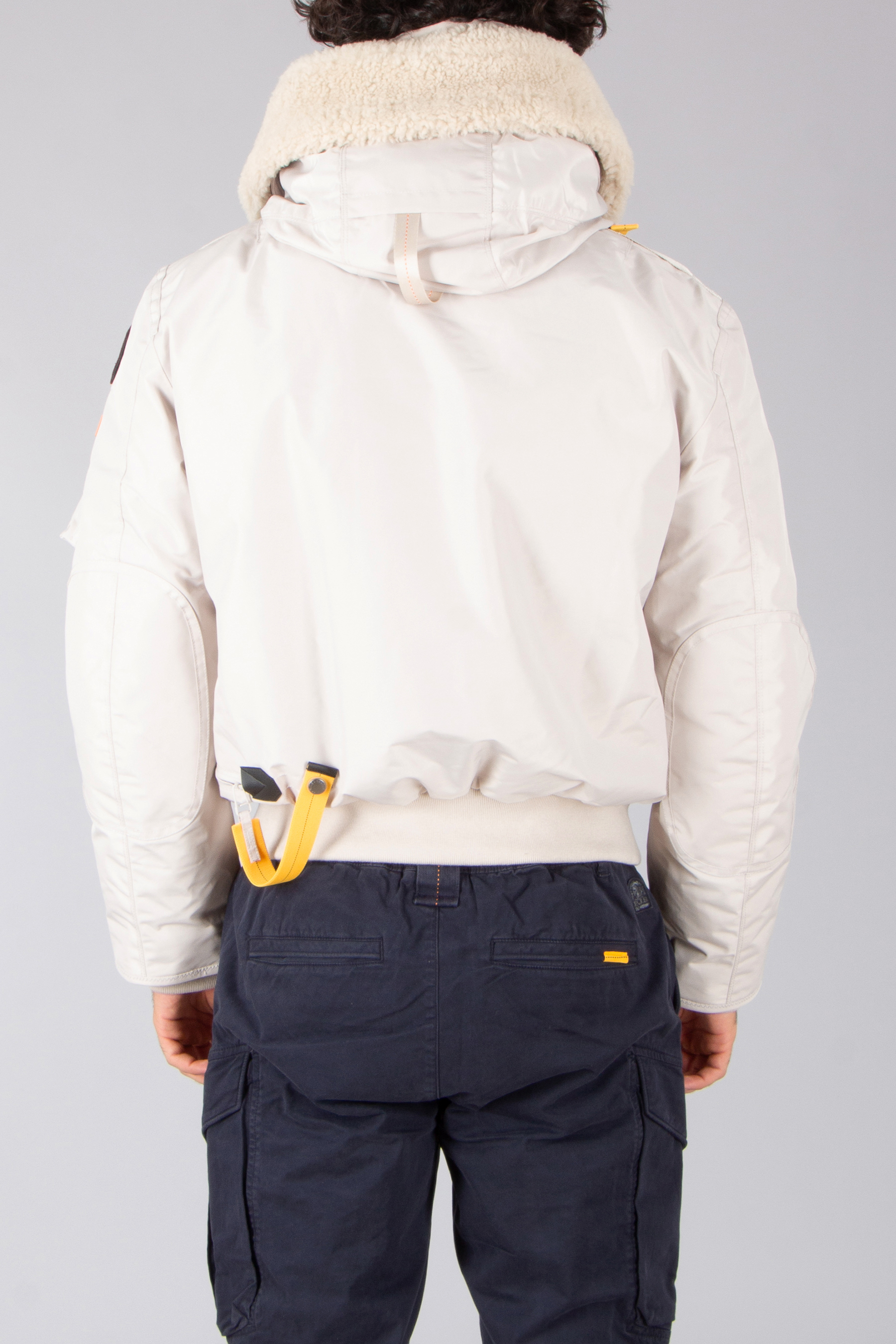 PARAJUMPERS Regular Fit Detachable Down Liner & Shearling Trim Nylon Hooded Down Bomber Jacket Gobi S. Bekleidung, Mantel, Jacke, Kapuze, Kurze Hosen