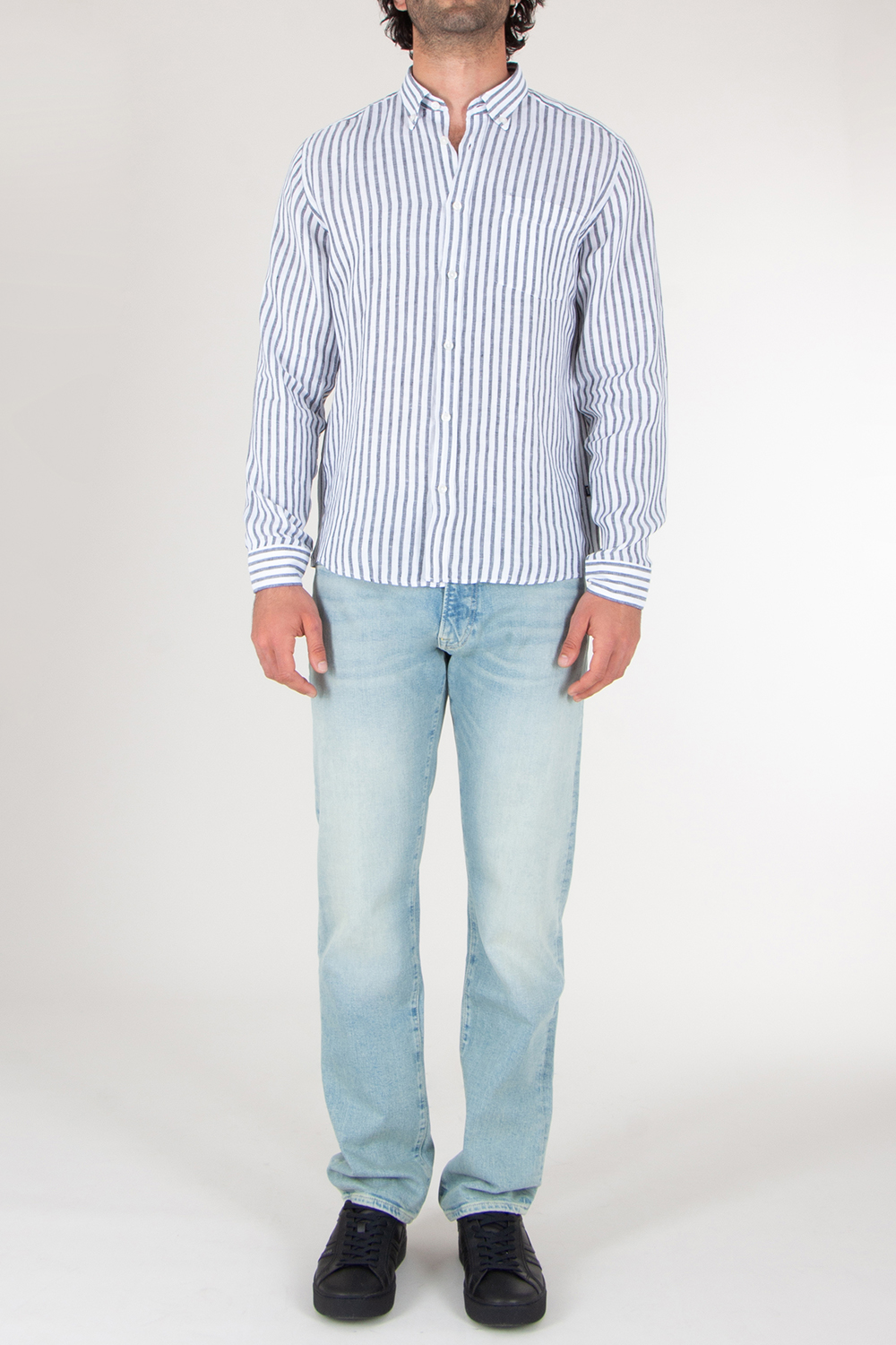BOSS Regular Fit Striped Linen Shirt