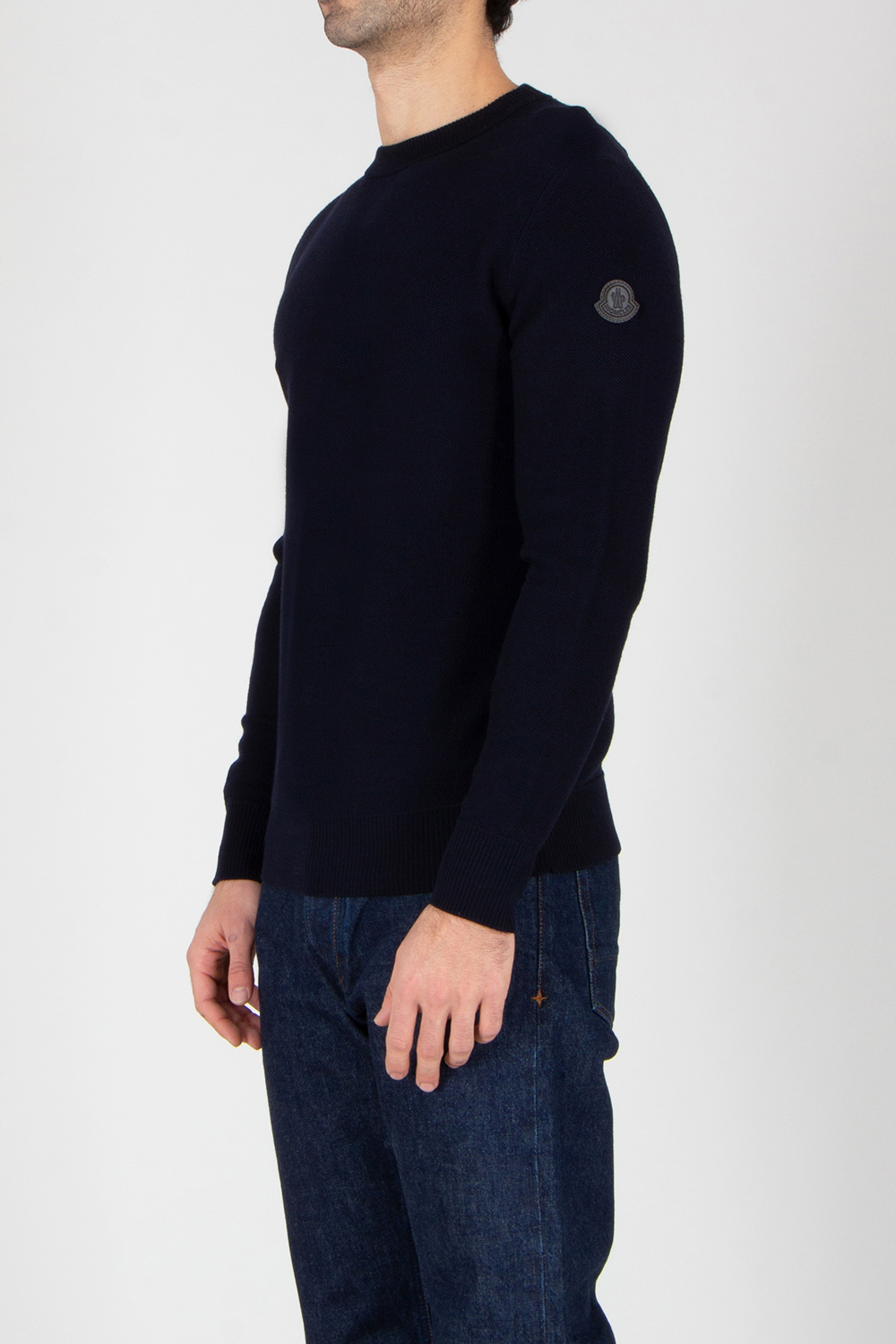 MONCLER Regular Fit Micro Knit Virgin Wool Crew Neck Sweater