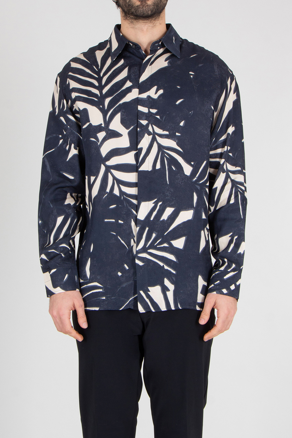 EMPORIO ARMANI Comfort Fit Leaf Print Eco Viscose Satin Shirt