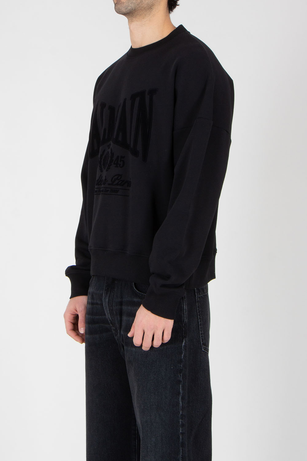BALMAIN Relaxed Fit Flock Print Organic Cotton Jersey Sweatshirt