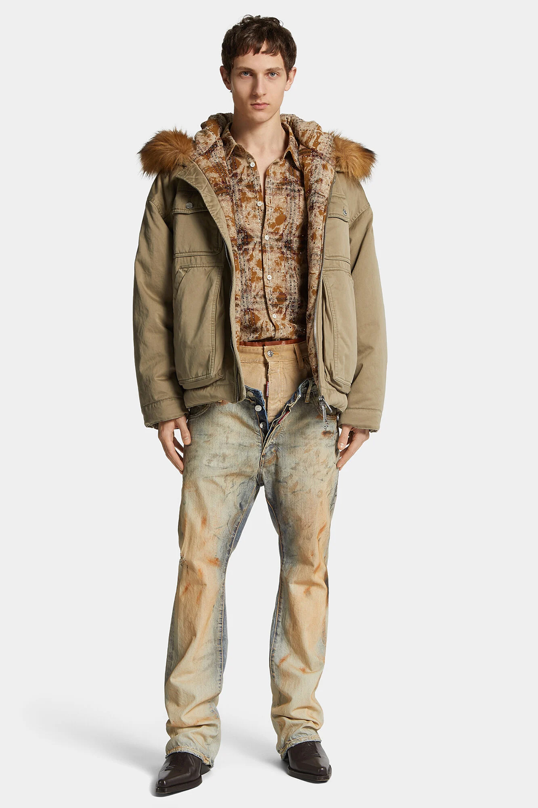 DSQUARED2 Relaxed Fit Faux Fur Trim Cotton Winter Party Kaban Mantel, Jacke, Weste, Mann, Person