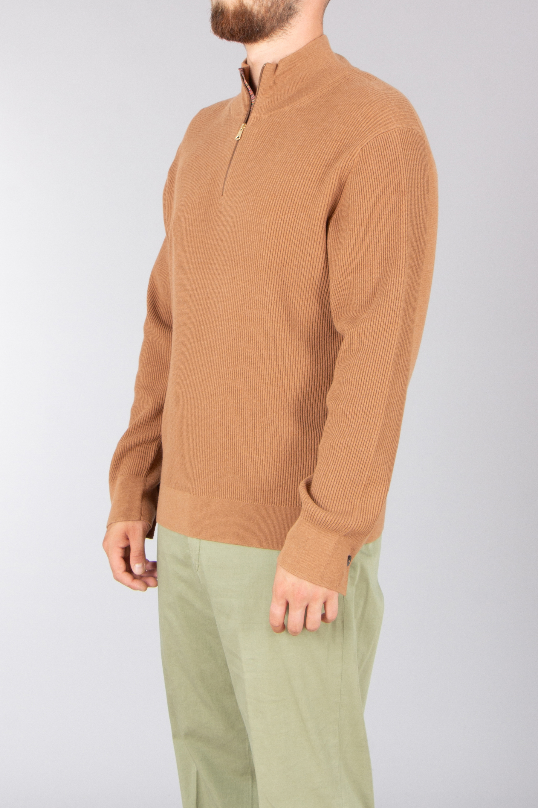 PAUL SMITH Regular Fit Ribbed Wool-Cotton Blend Half-Zip Sweater Bekleidung, Strickwaren, Pullover, Vlies, Langer Ärmel