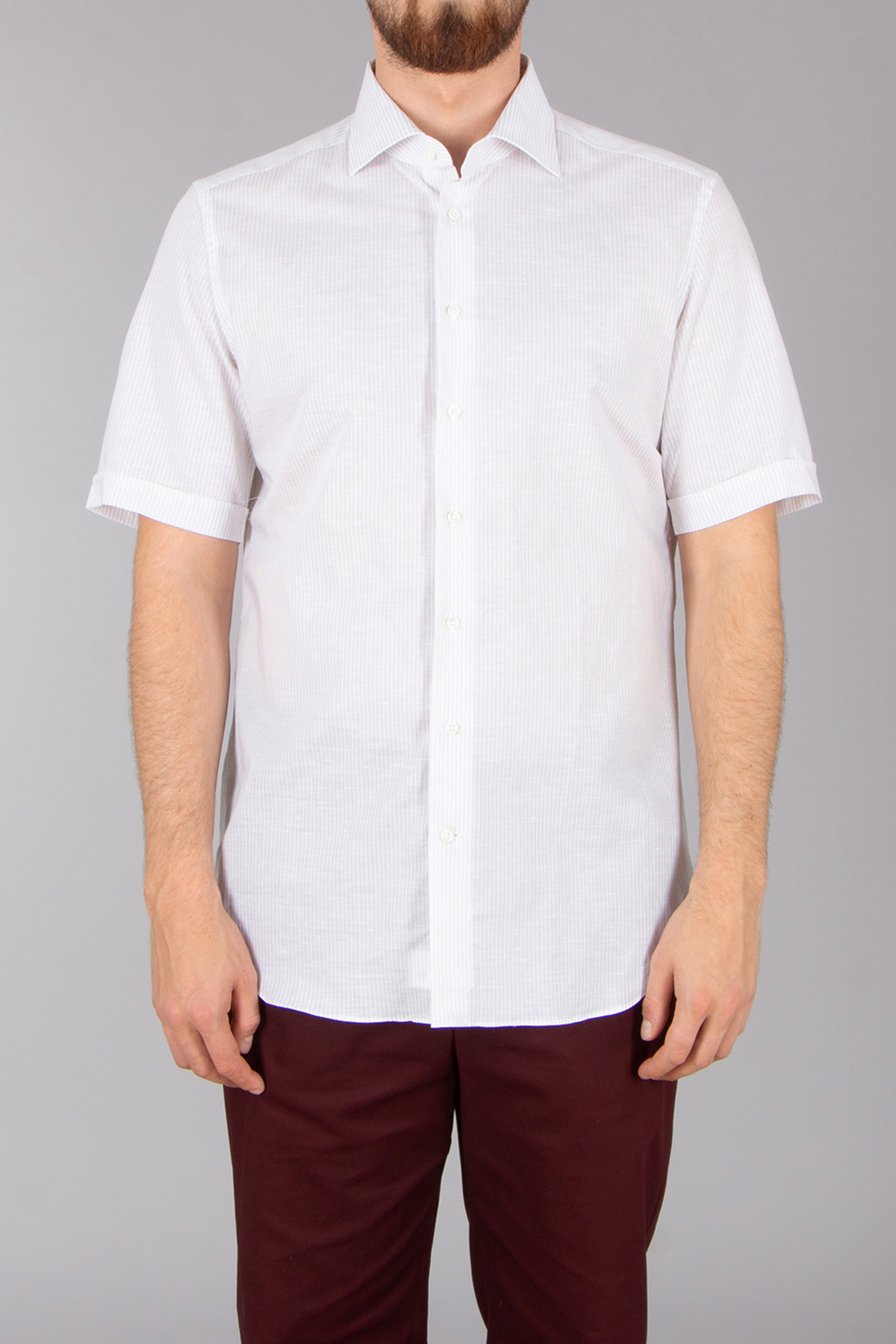 EMANUELE MAFFEIS Regular Fit Striped Cotton-Linen Blend Short-Sleeve Shirt Eduardo Casale Bekleidung, Hemd, Leinen, Kleid, Hemd, Hosen