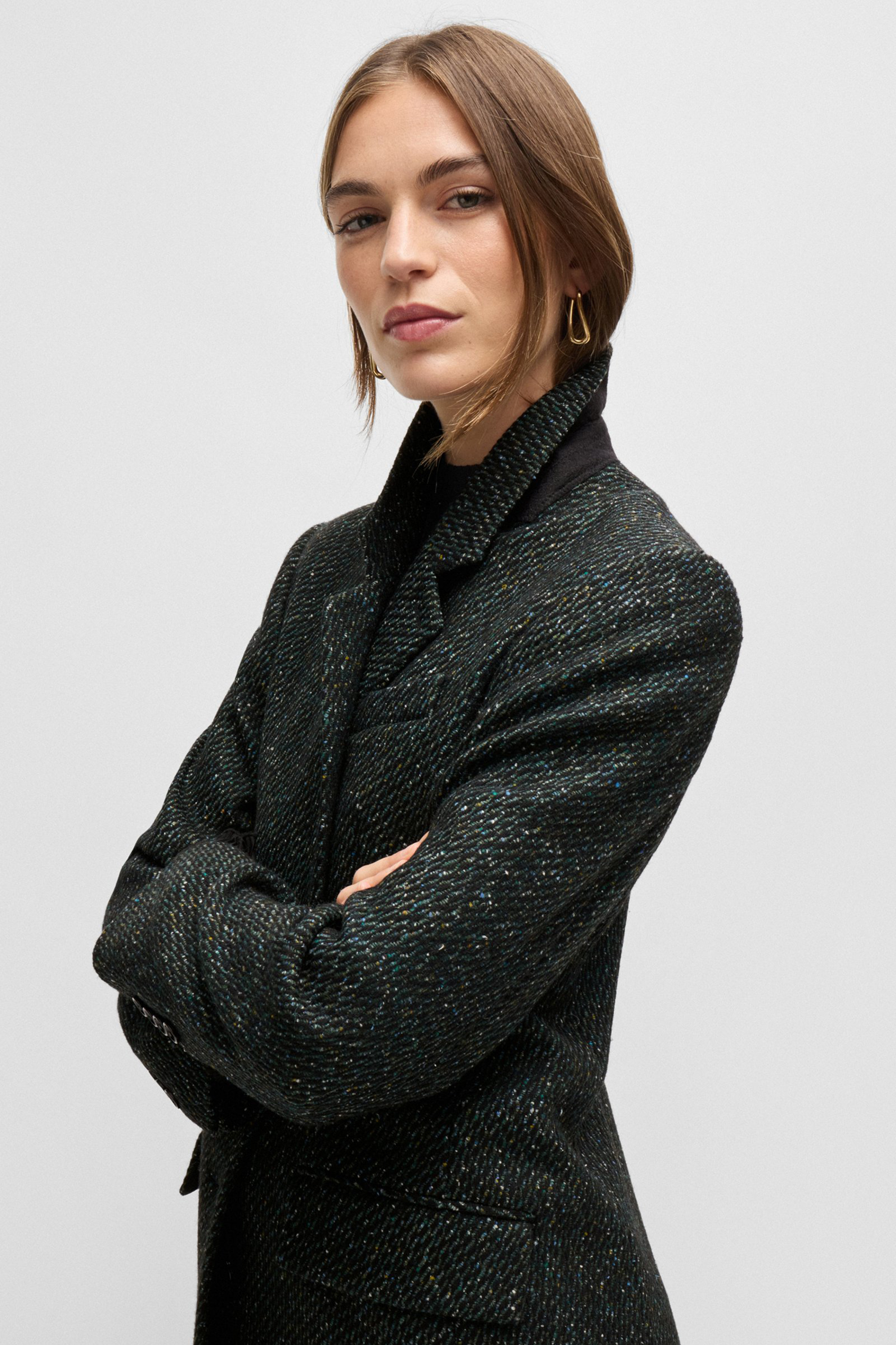 BOSS Structured Wool-Silk Blend Coat Catara BOSS Structured Wool-Silk Blend Coat Catara