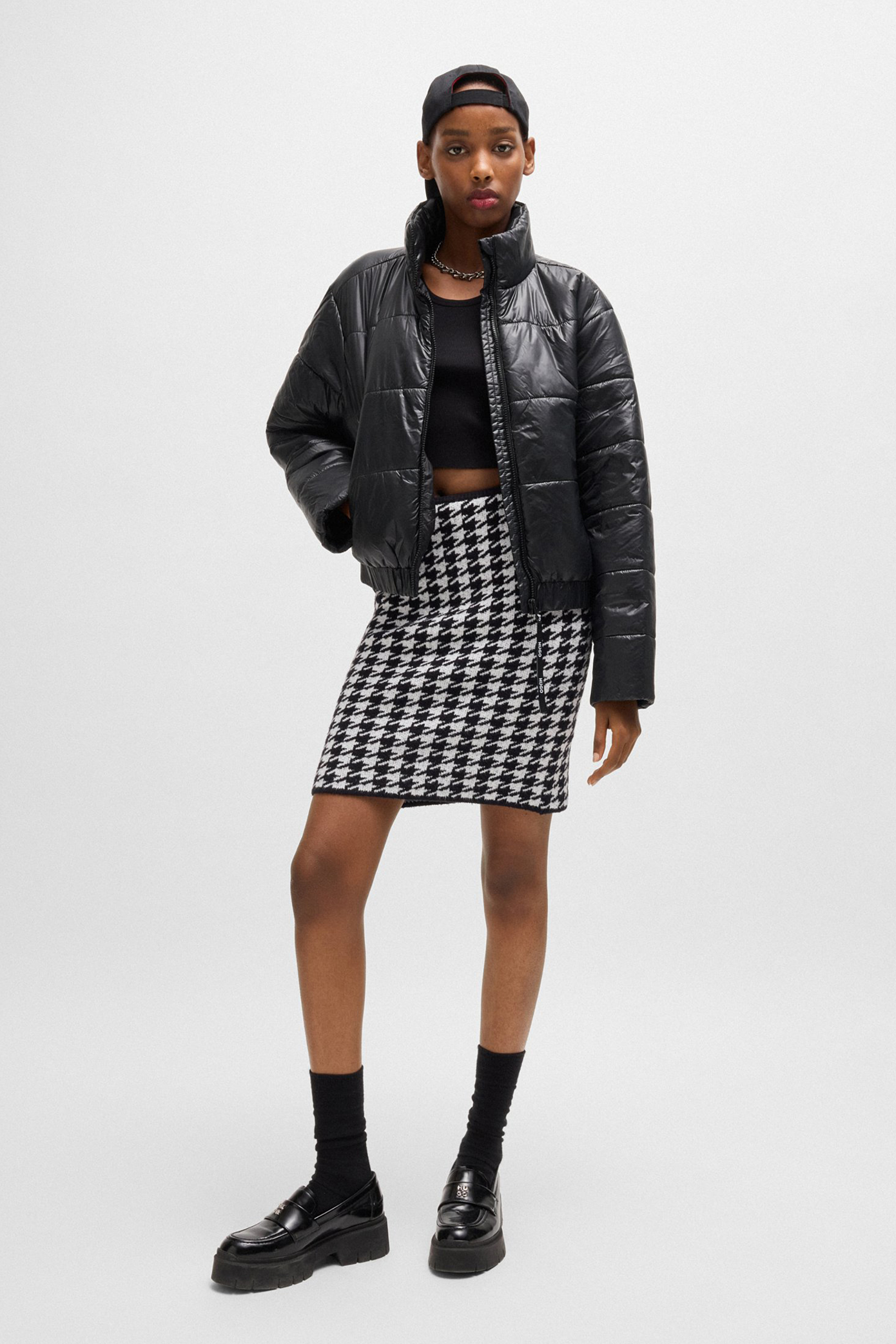 HUGO Houndstooth Organic Cotton Blend Mini Skirt Sorperia HUGO Houndstooth Organic Cotton Blend Mini Skirt Sorperia
