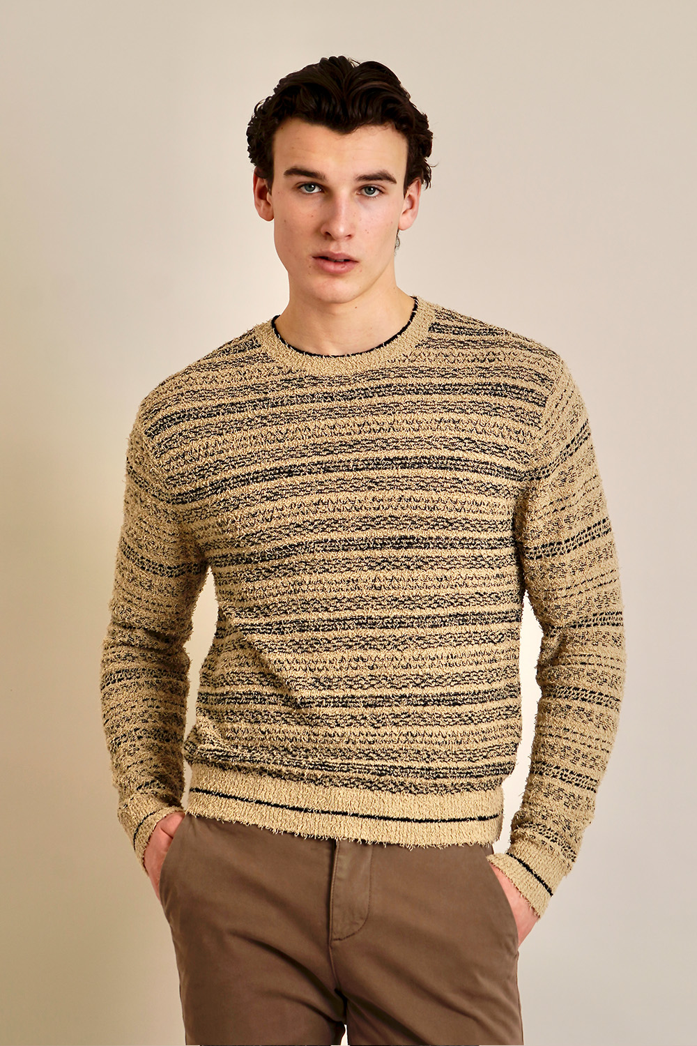 EMPORIO ARMANI Regular Fit Jacquard Pattern Cotton Blend Crew Neck Sweater