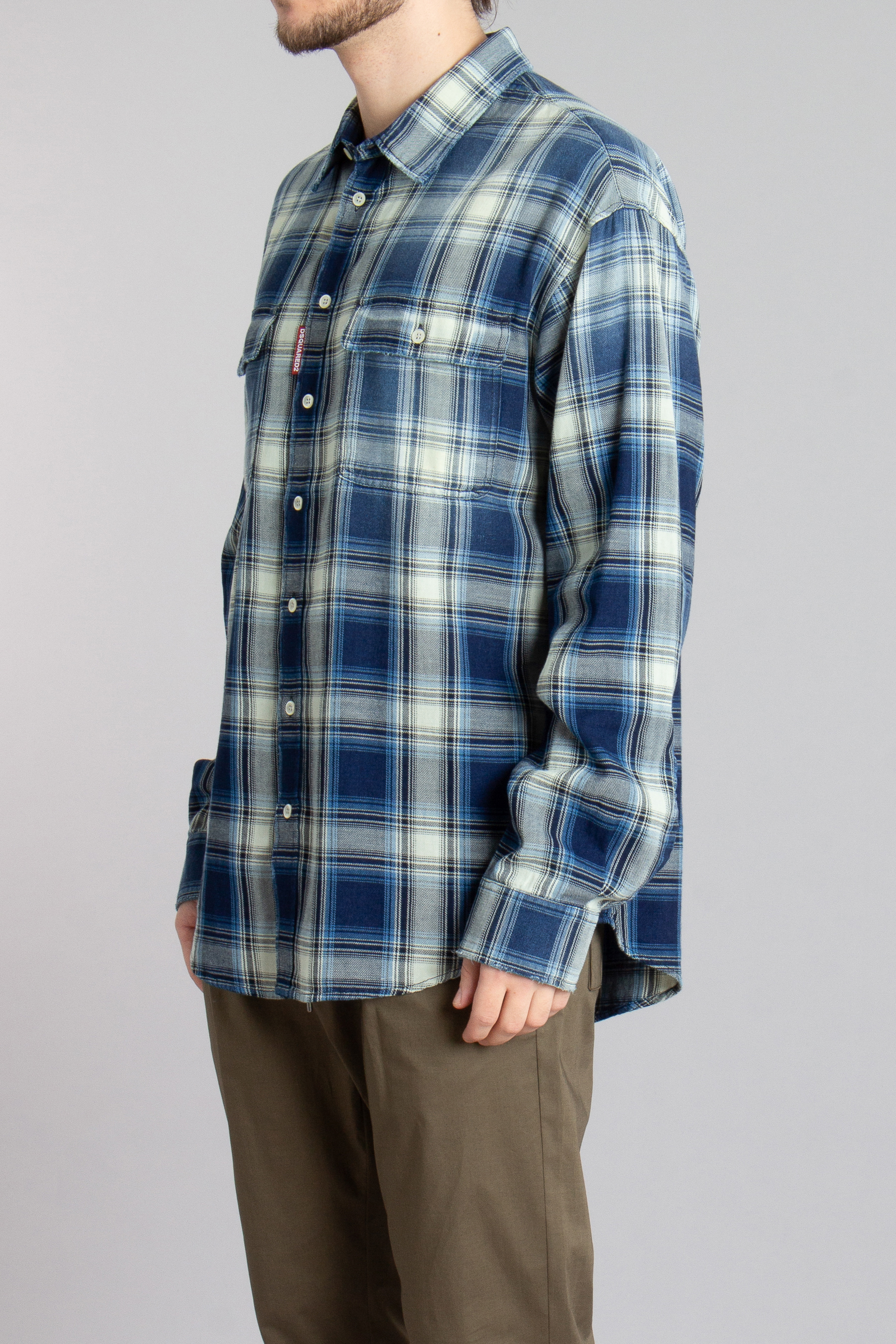 DSQUARED2 Loose Fit Washed Checked Cotton Flannel Dropped Shoulder Shirt DSQUARED2 Loose Fit Washed Checked Cotton Flannel Dropped Shoulder Shirt