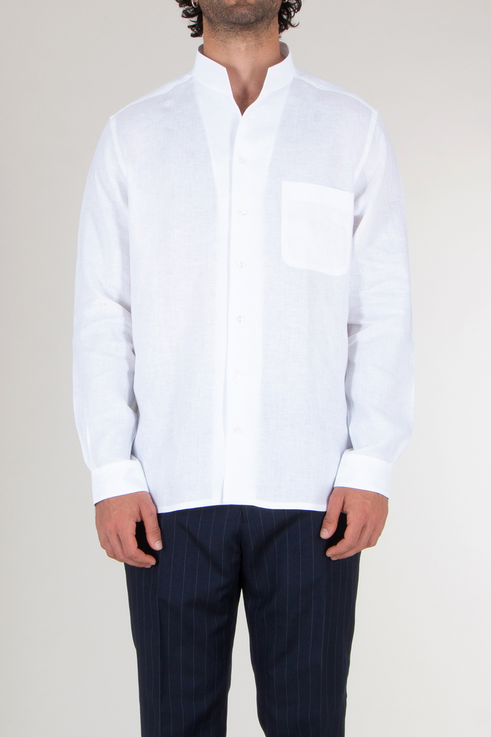 ZEGNA Regular Fit Oasi Lino Stand Collar Shirt