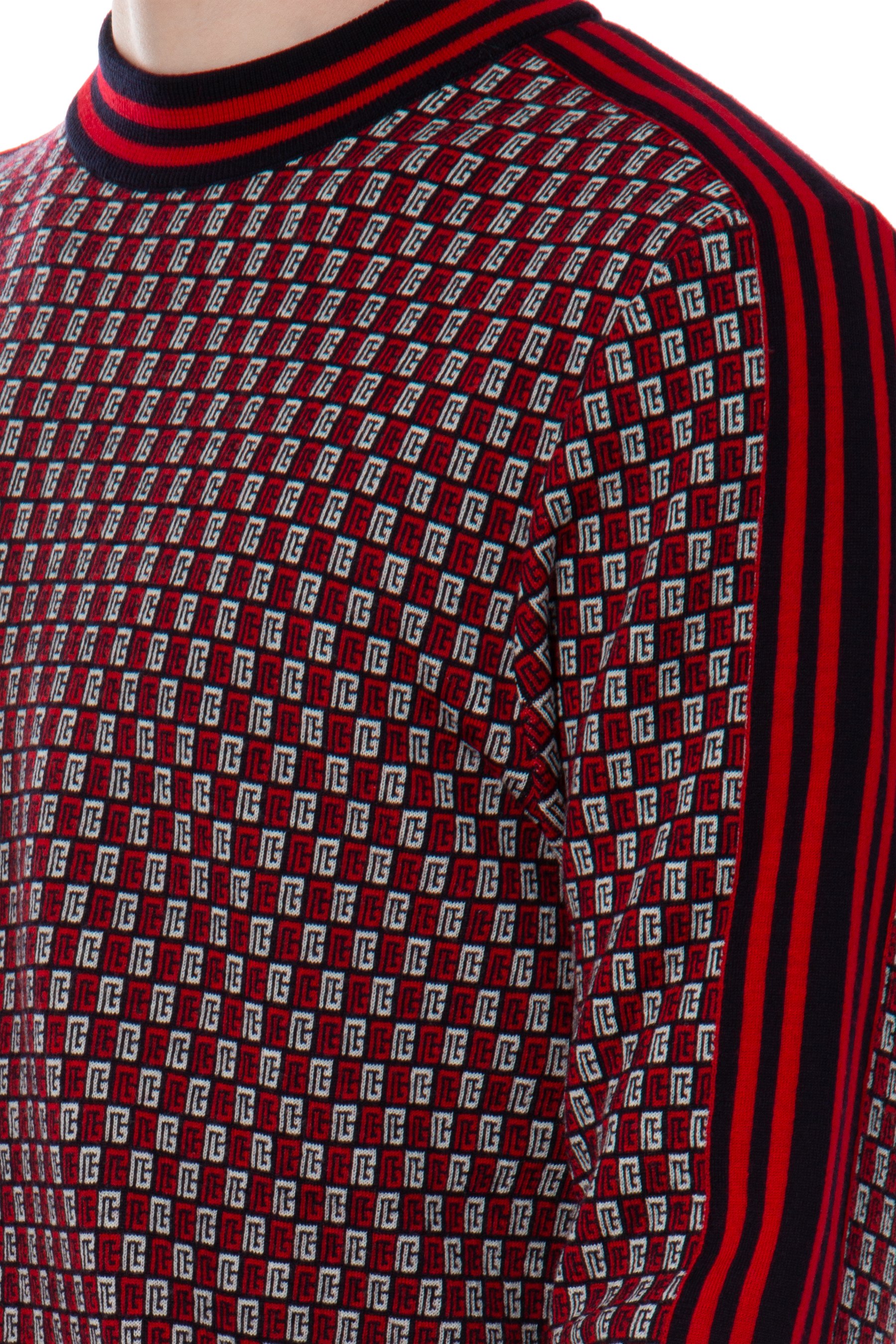 BALMAIN Monogrammed Check Wool Jacquard Sweater